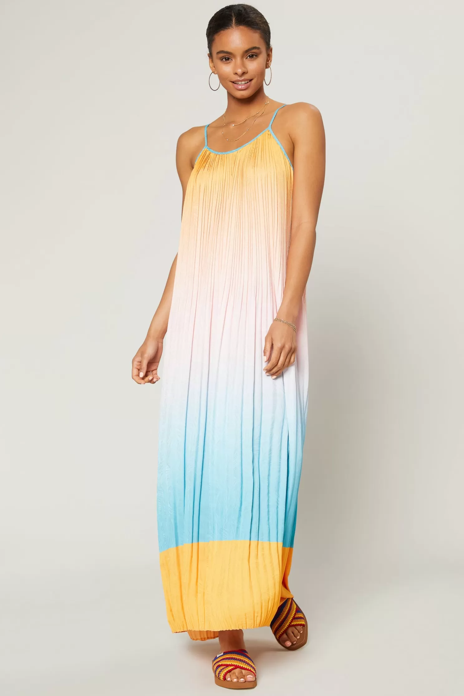 Cheap Ombre Pleated Maxi Dress Maxi Dresses