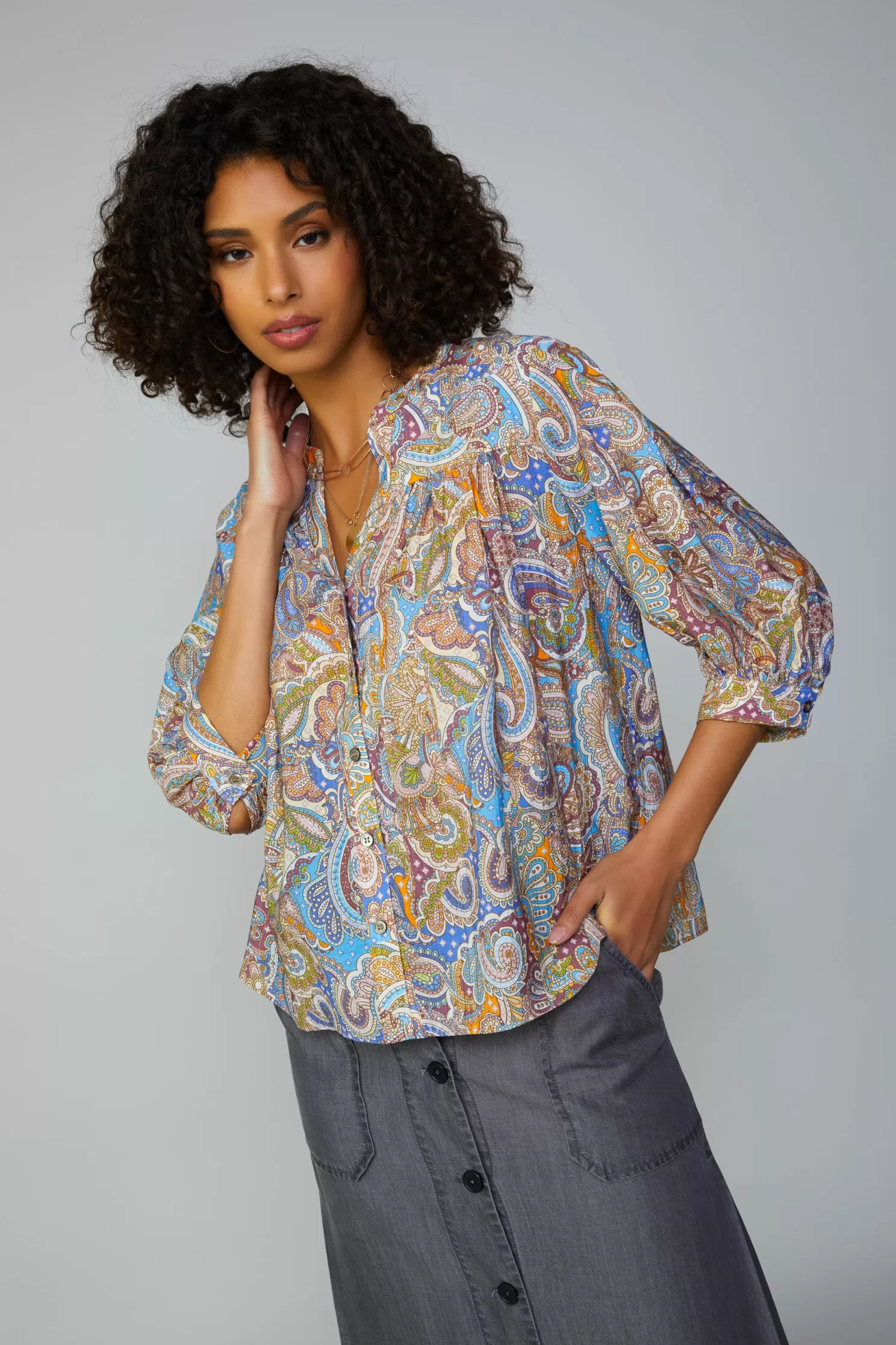 Discount Paisley Motif Button Blouse Blouses | Long Sleeve Tops