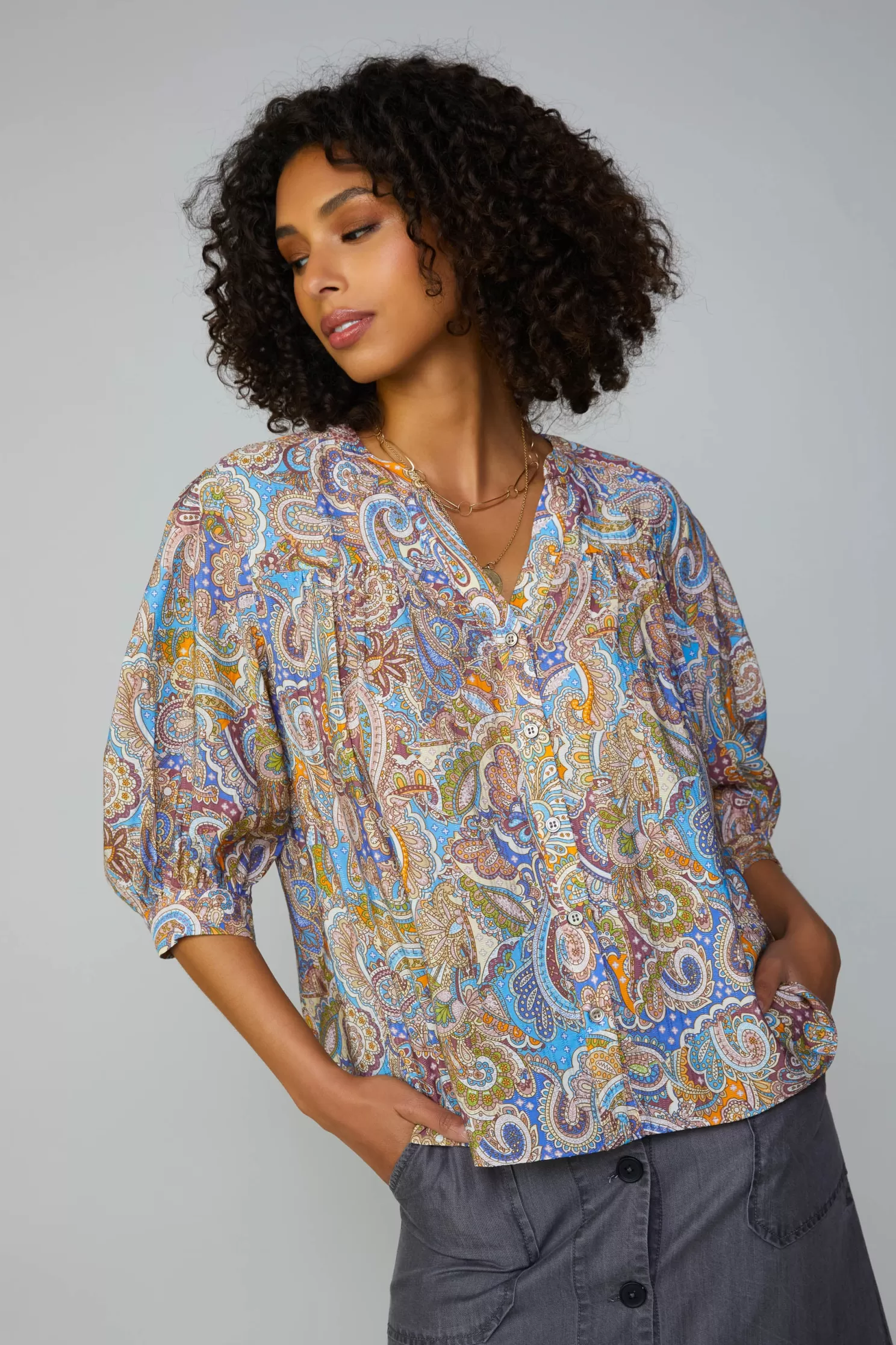 Discount Paisley Motif Button Blouse Blouses | Long Sleeve Tops