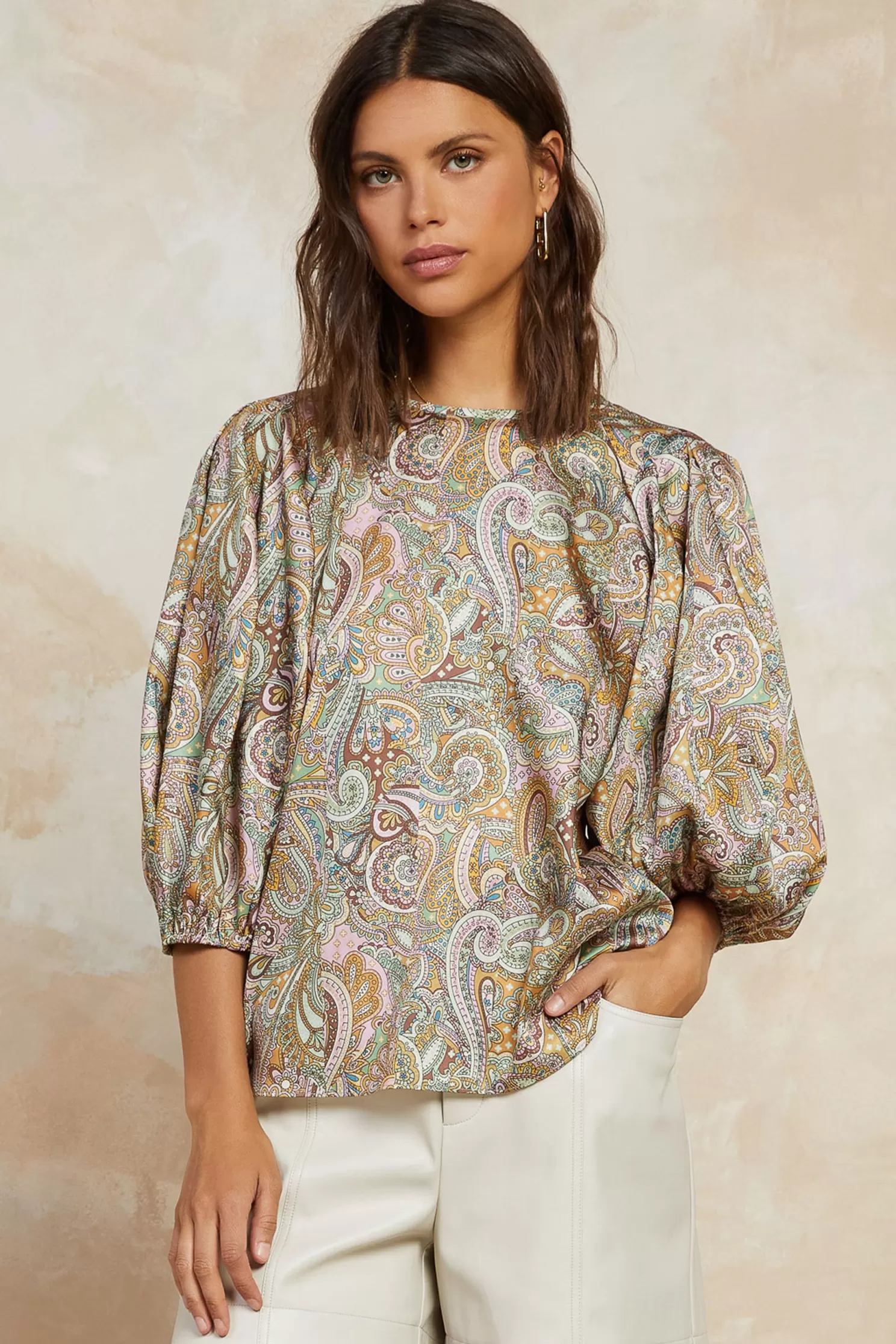 Hot Paisley Round Neck Blouse Blouses | Long Sleeve Tops