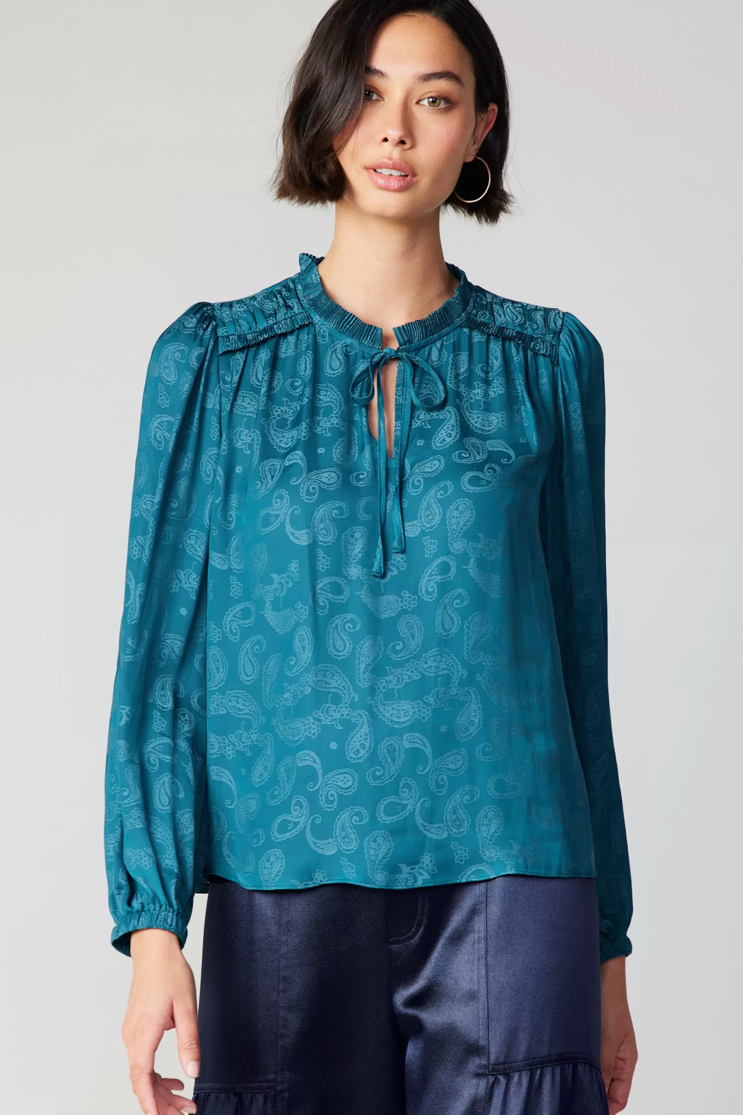 Fashion Paisley Split Neck Blouse Blouses | Long Sleeve Tops