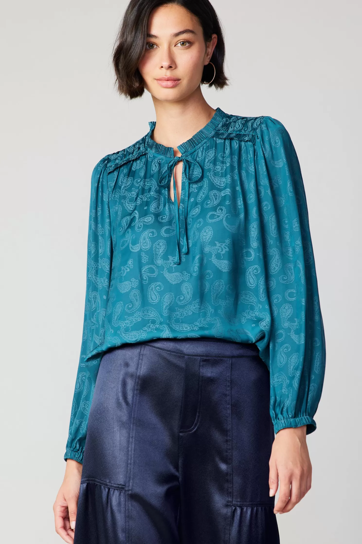 Fashion Paisley Split Neck Blouse Blouses | Long Sleeve Tops