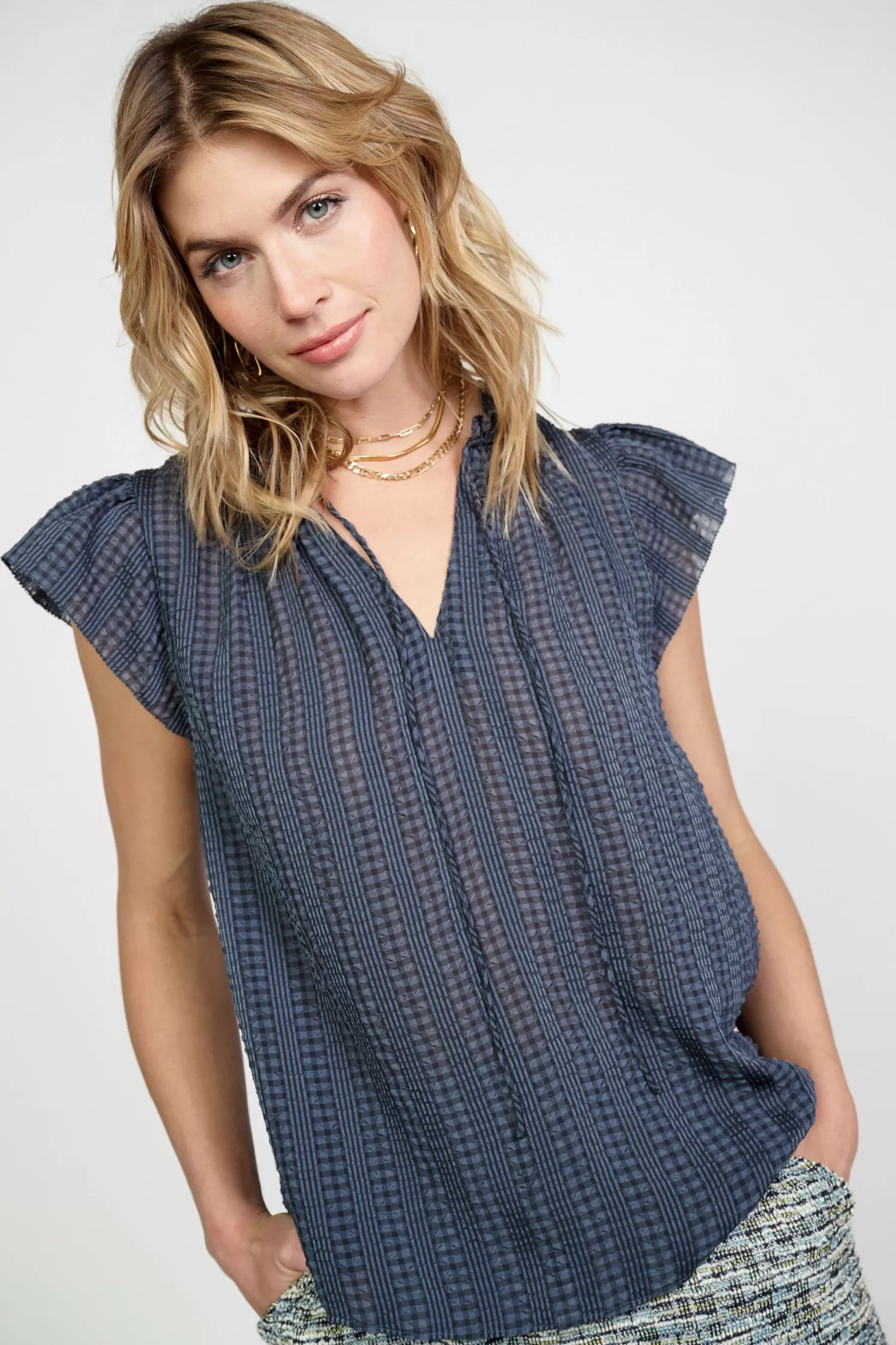 Clearance Picot Flutter Sleeve Blouse Blouses | Sleeveless Tops