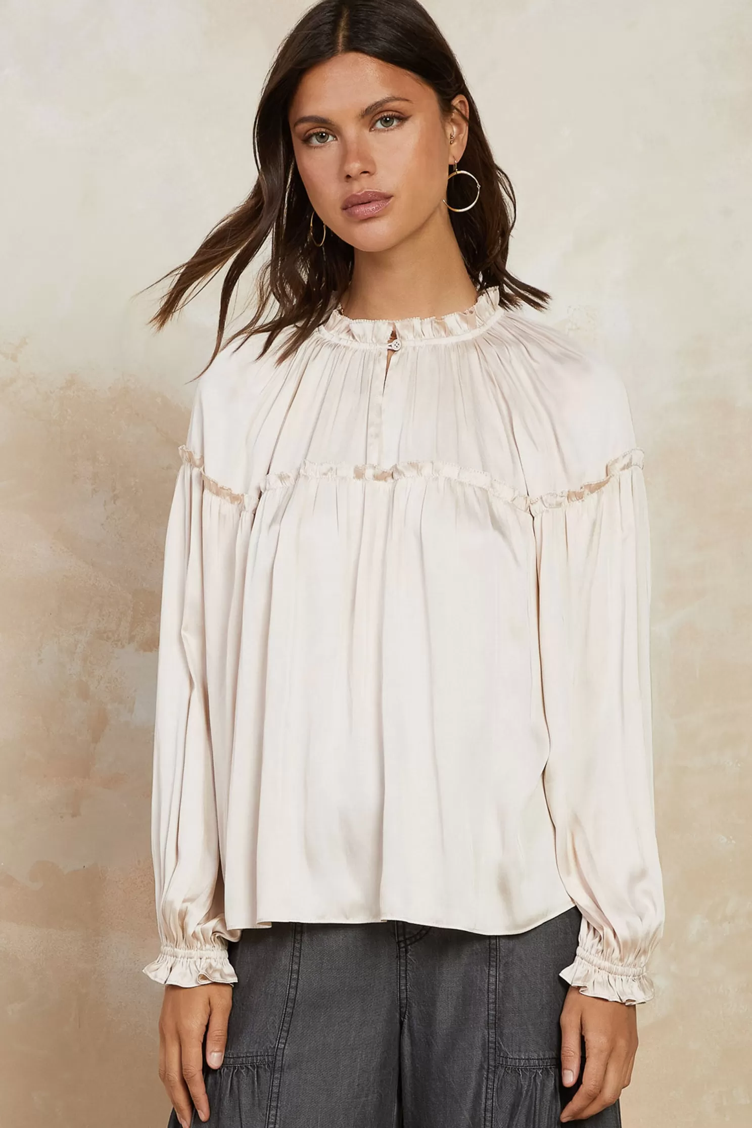 Online Picot Ruffled Blouse Blouses | Long Sleeve Tops