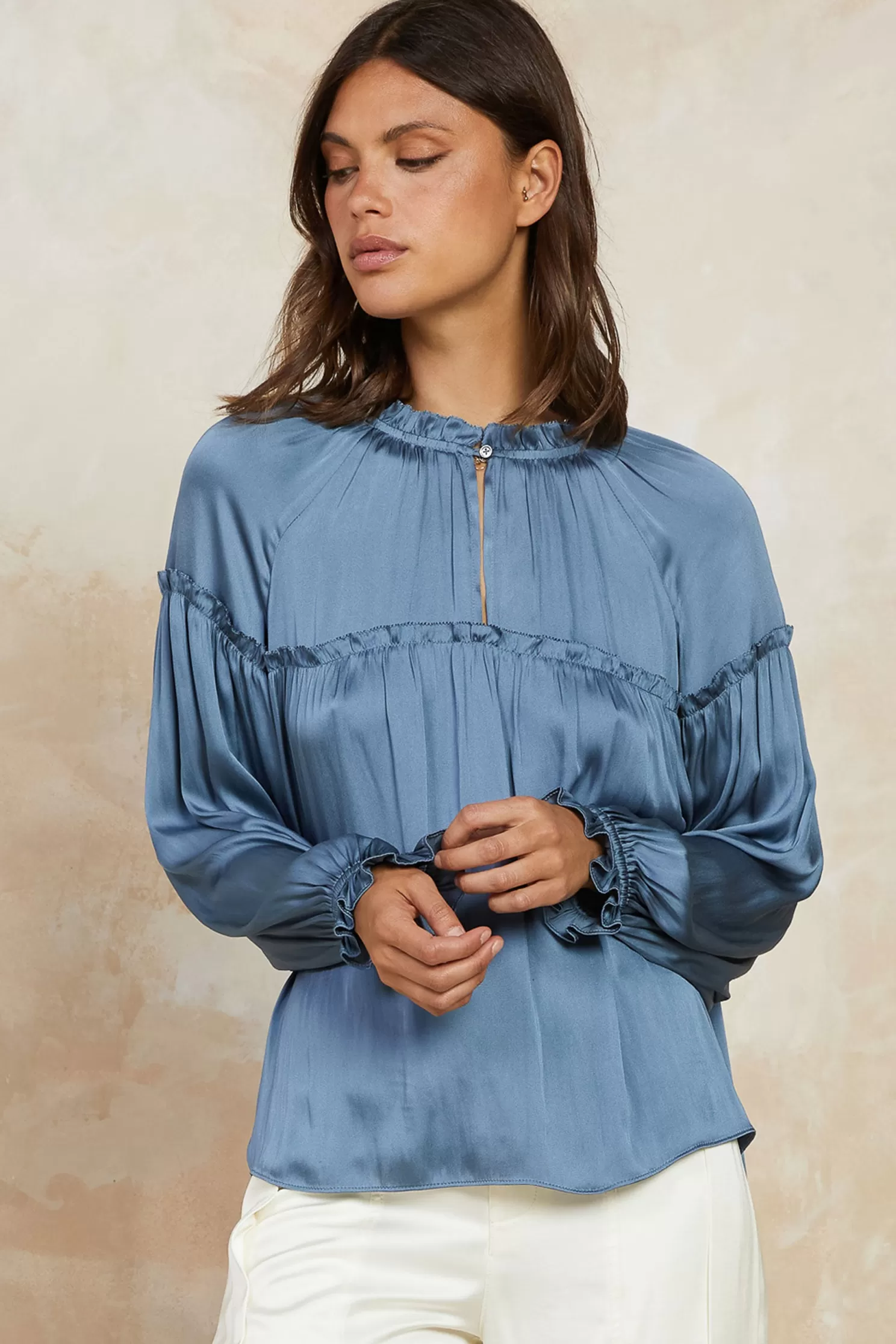 New Picot Ruffled Blouse Blouses | Long Sleeve Tops