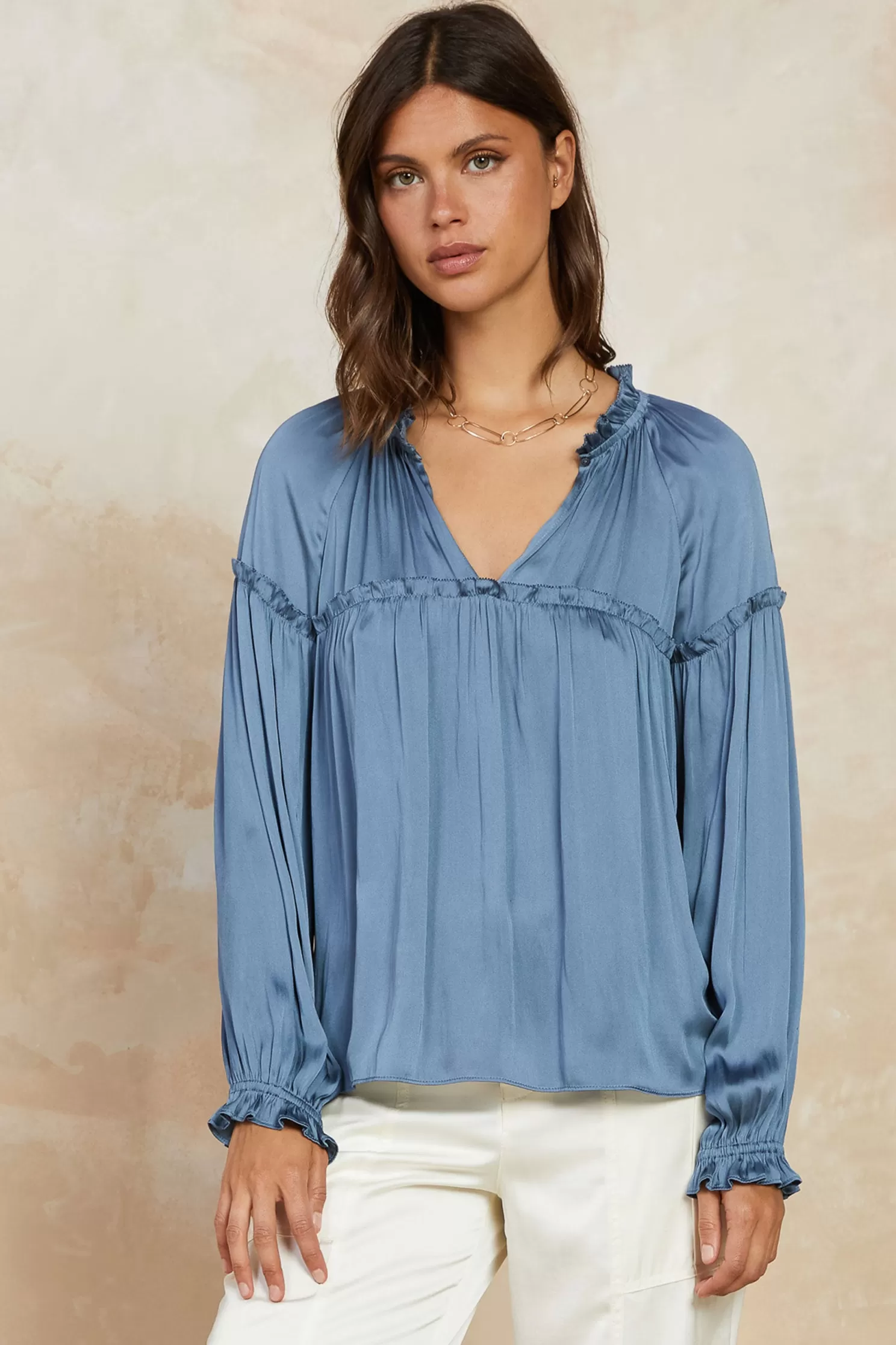 New Picot Ruffled Blouse Blouses | Long Sleeve Tops