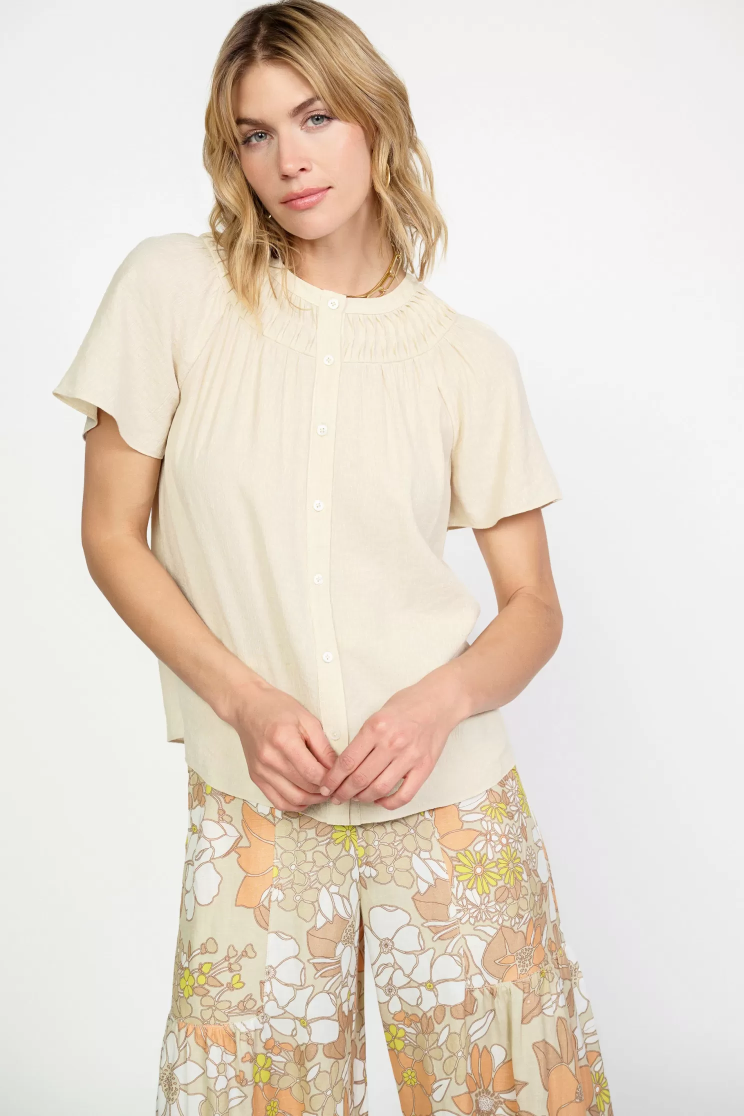 New Pintucked Yoke Blouse Blouses | Short Sleeve Tops