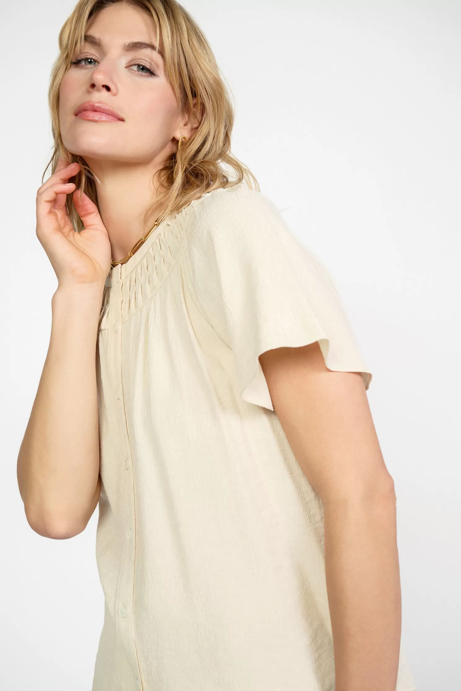 New Pintucked Yoke Blouse Blouses | Short Sleeve Tops