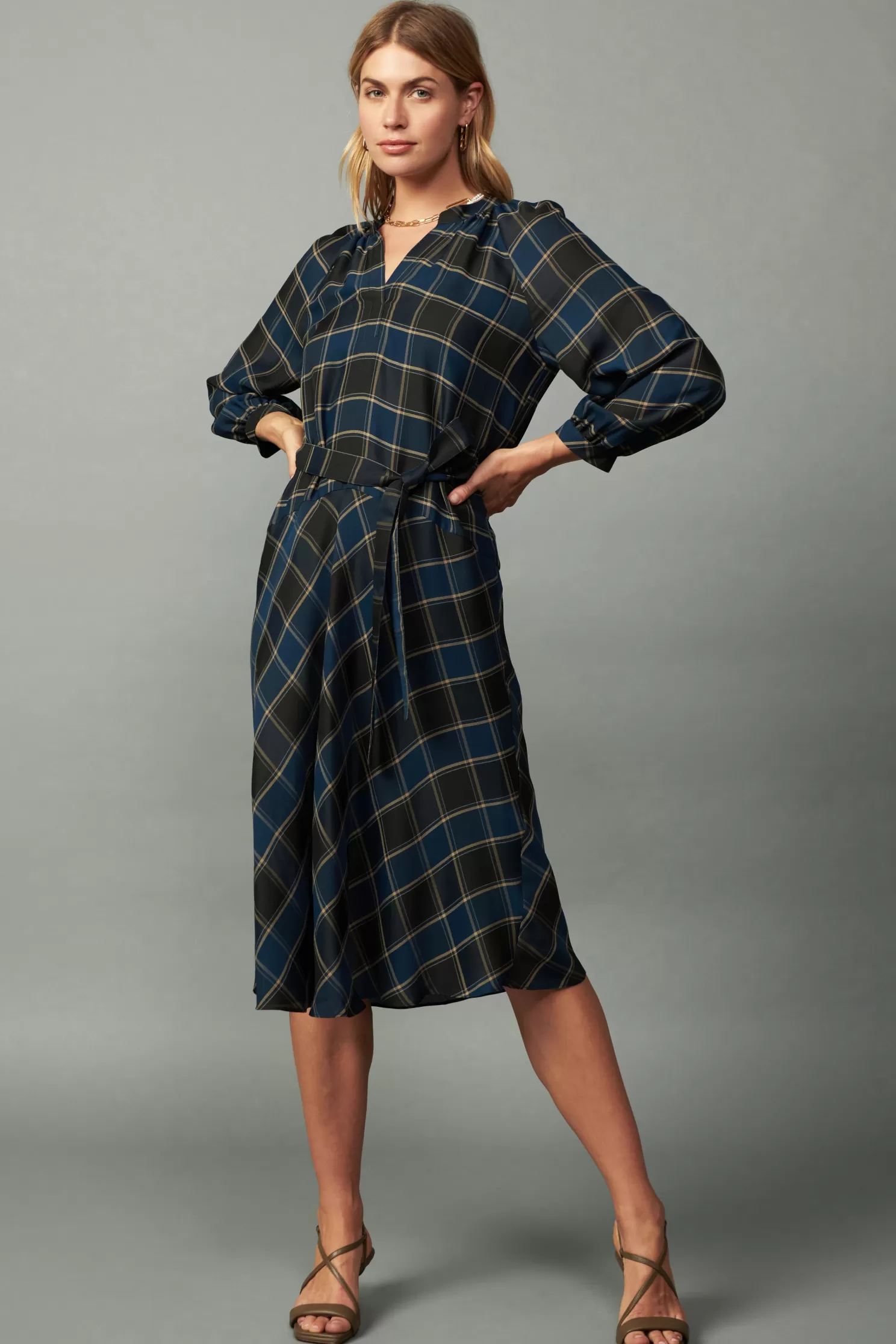 Cheap Plaid Midi Dress Midi Dresses