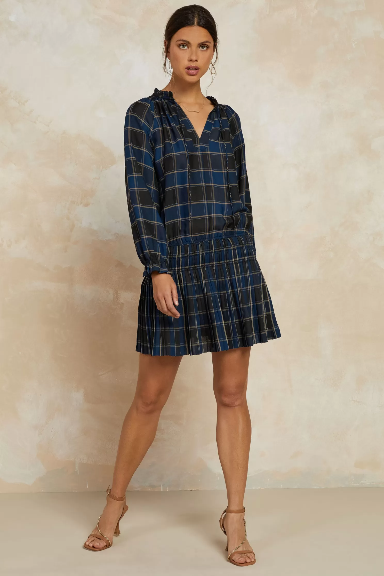 Cheap Plaid Pleated Mini Dress Mini Dresses