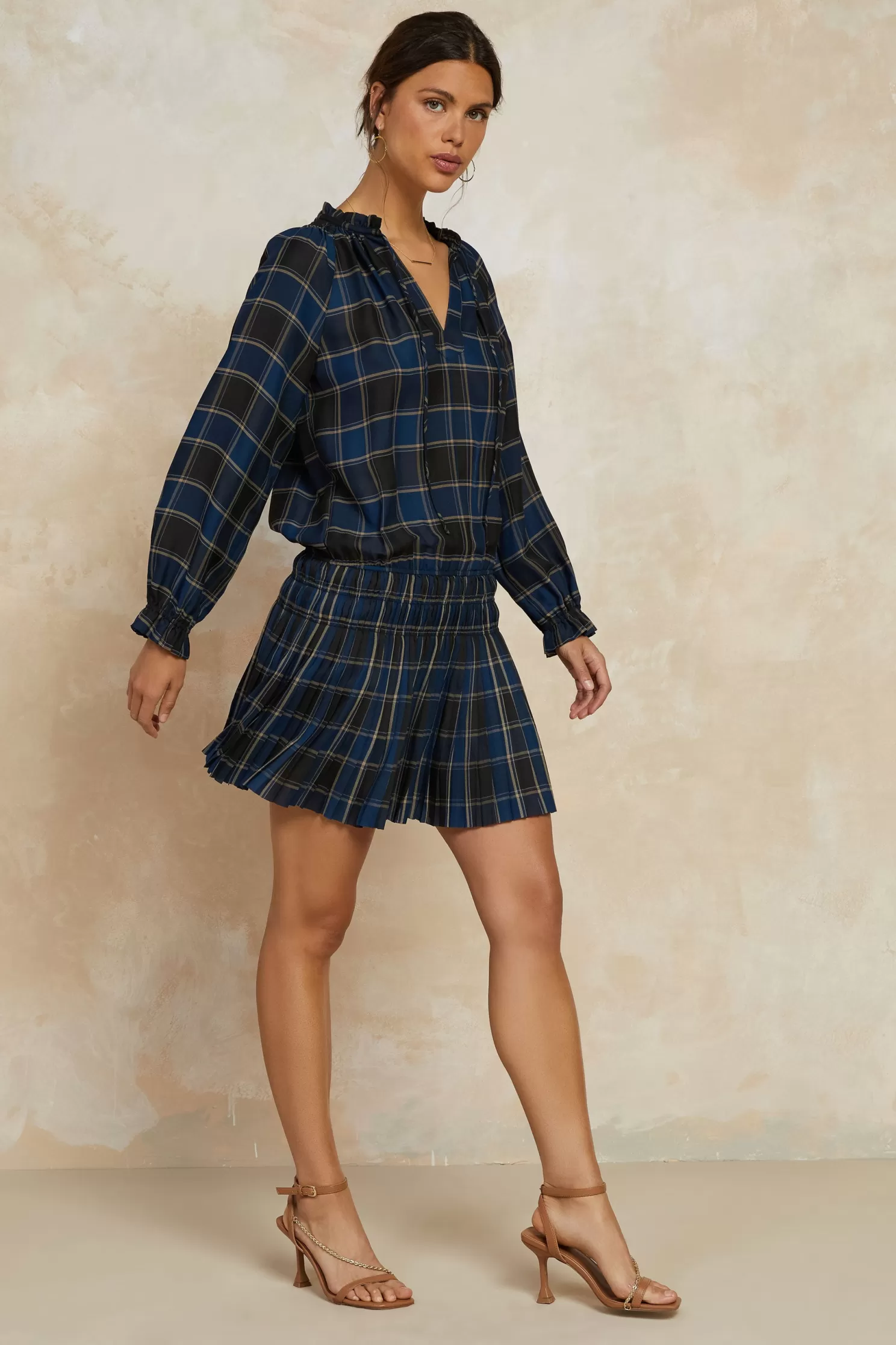 Cheap Plaid Pleated Mini Dress Mini Dresses