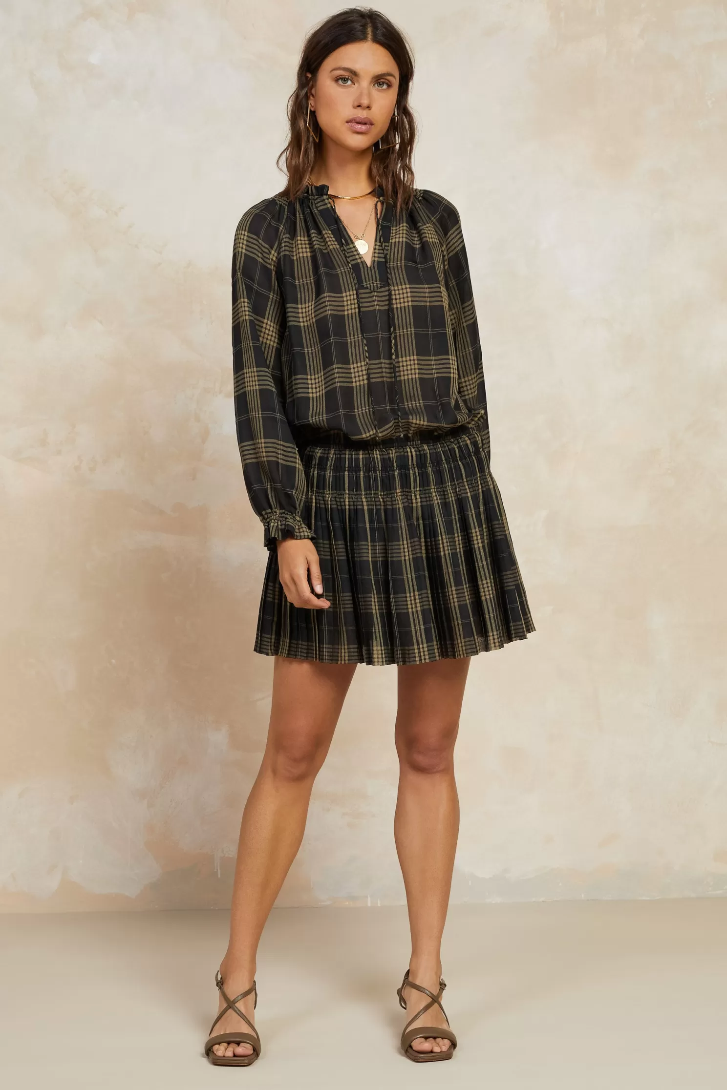 Outlet Plaid Pleated Mini Dress Mini Dresses