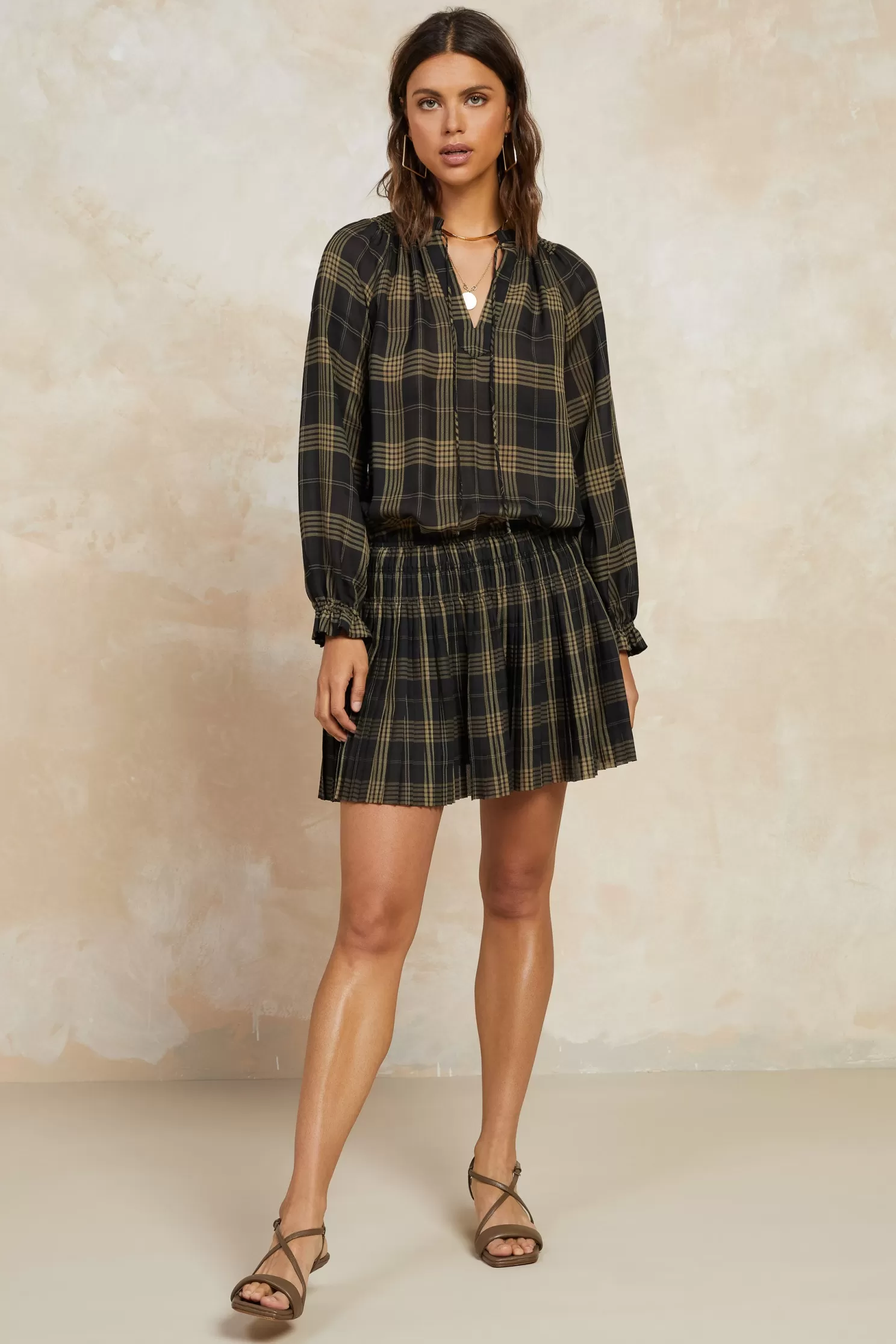 Outlet Plaid Pleated Mini Dress Mini Dresses