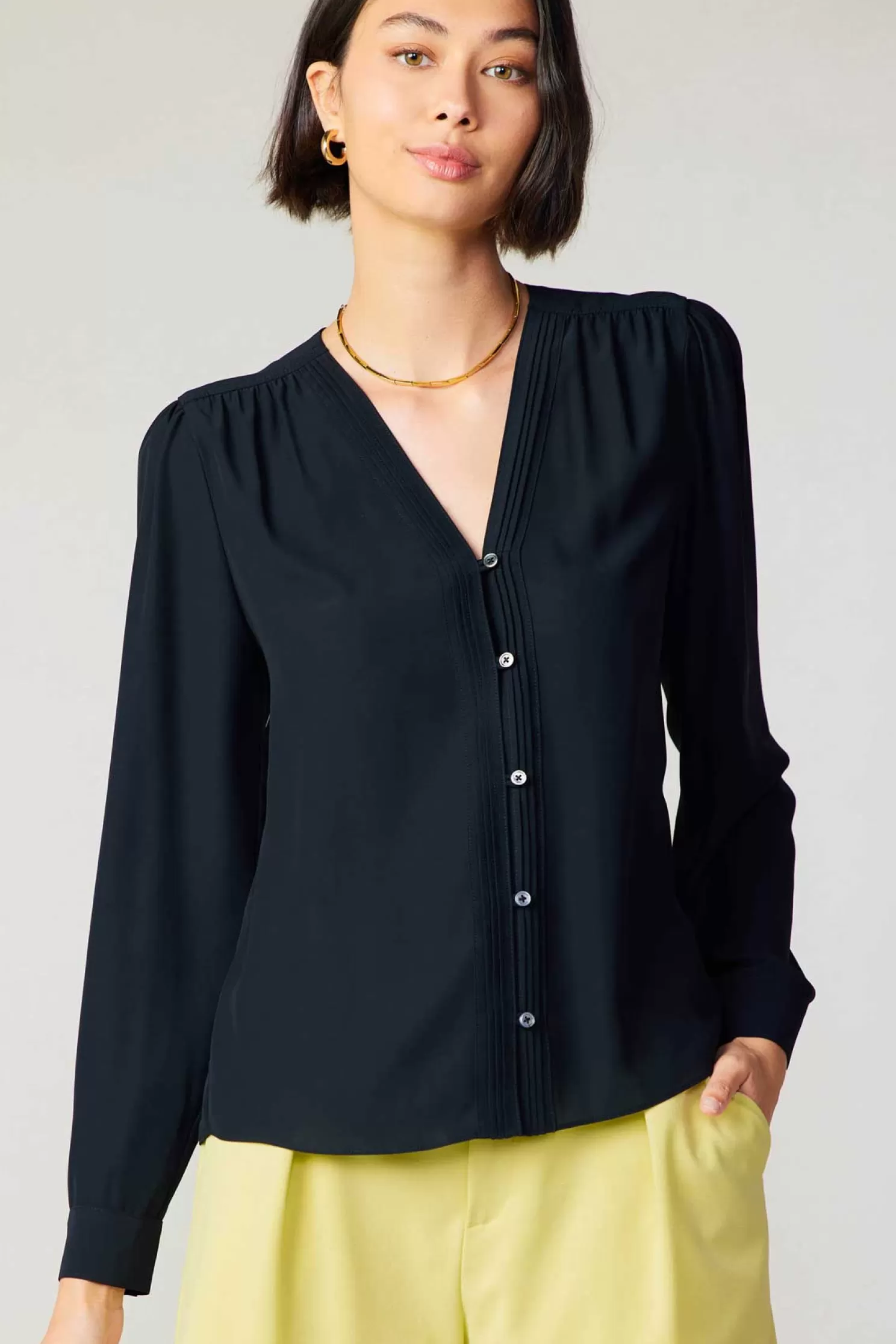 Online Pleat Detail Buttondown Shirt Blouses | Long Sleeve Tops