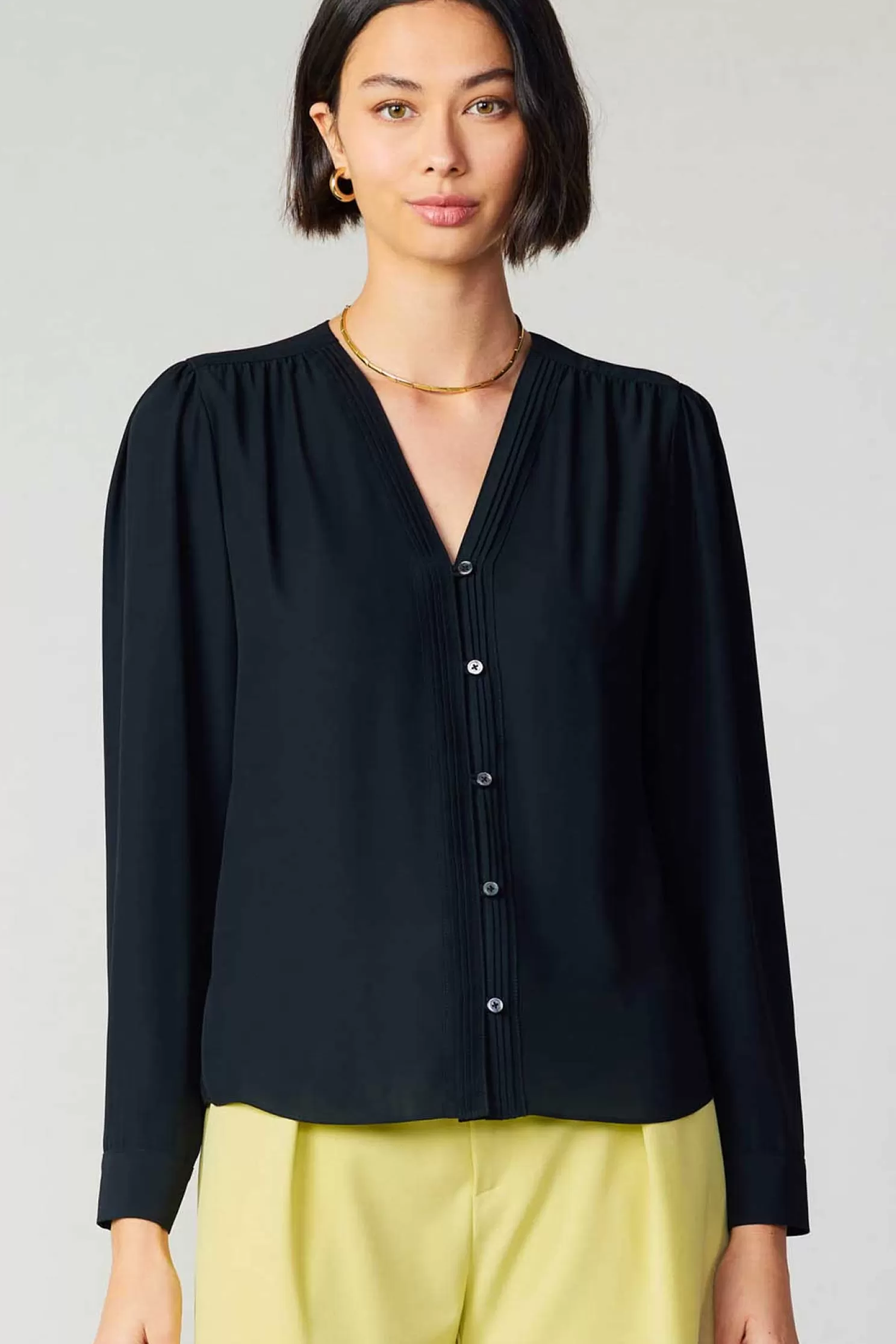 Online Pleat Detail Buttondown Shirt Blouses | Long Sleeve Tops