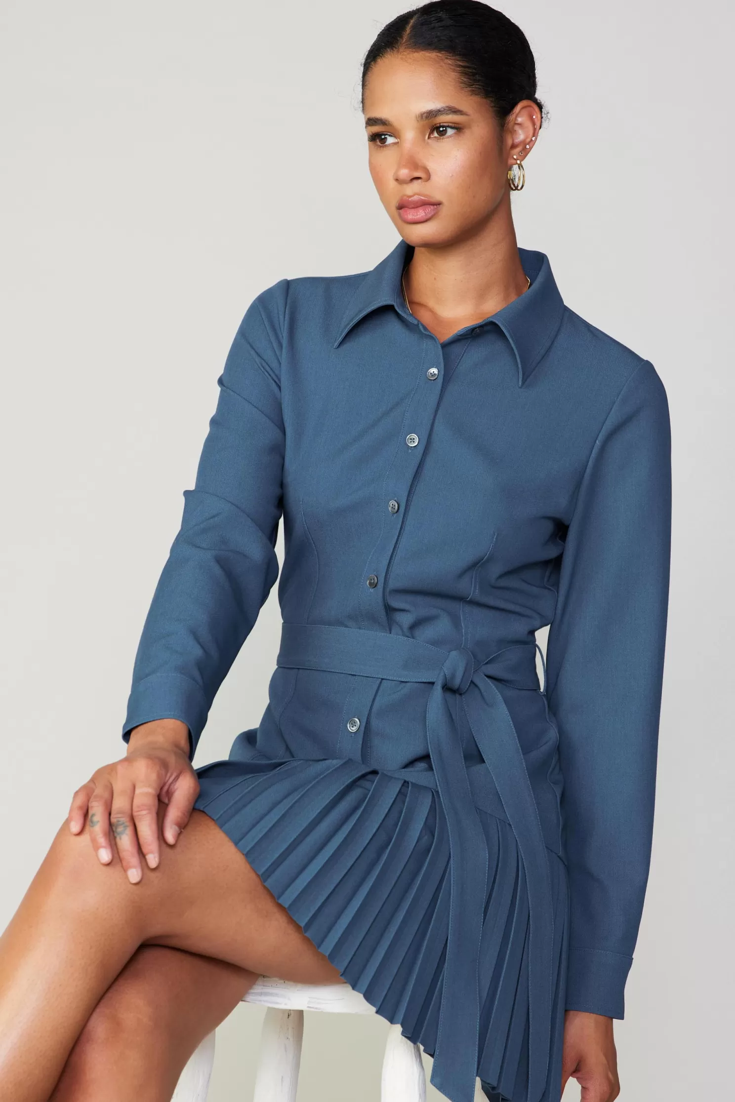 Hot Pleated Buttondown Shirt Dress Mini Dresses | Sets