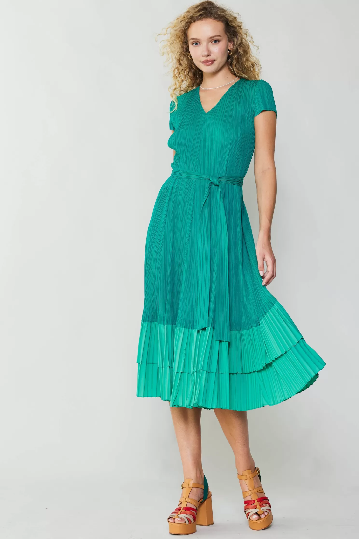 Shop Pleated Colorblock Midi Dress Midi Dresses