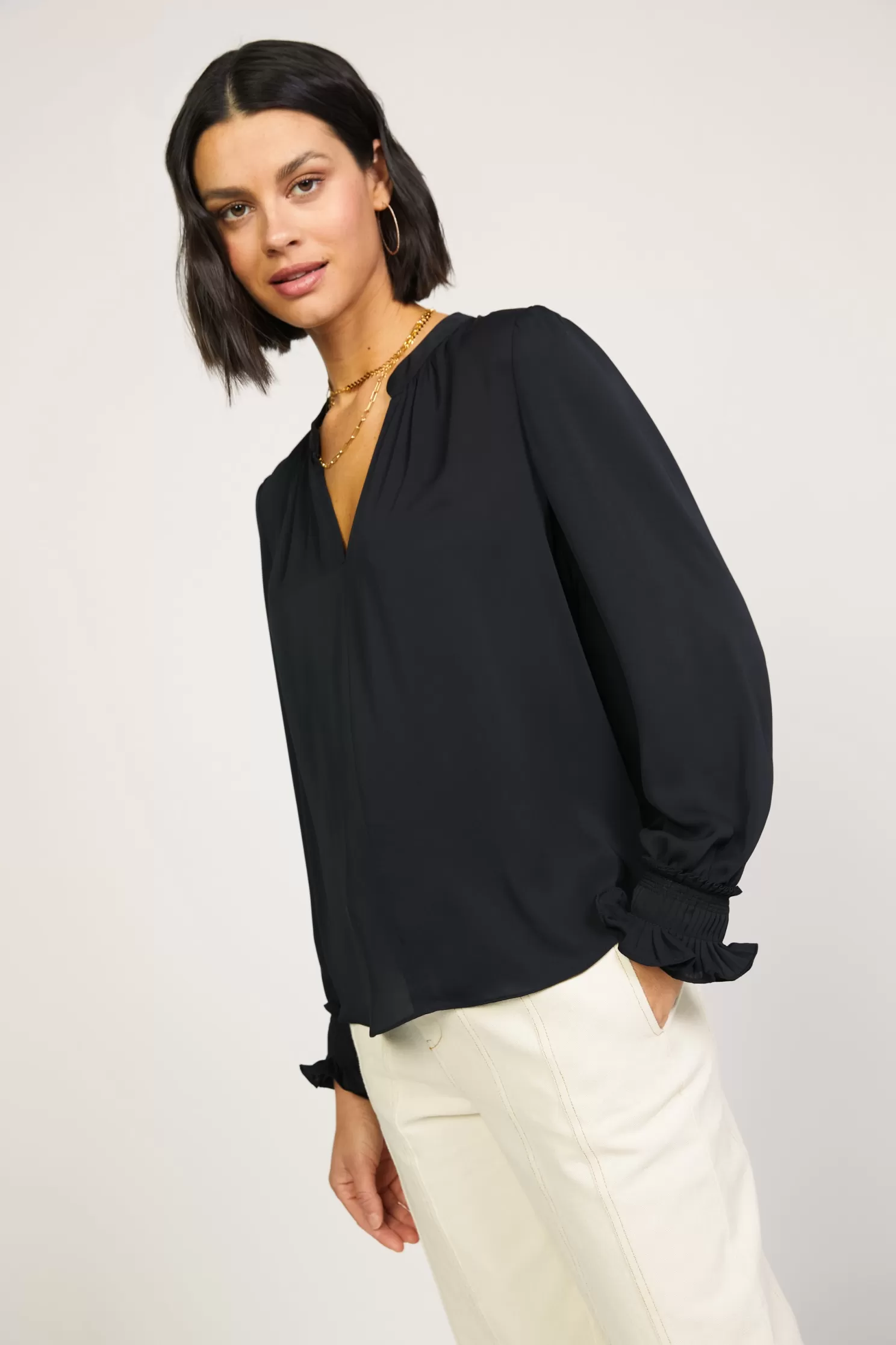 New Pleated Cuff Blouse Blouses | Long Sleeve Tops