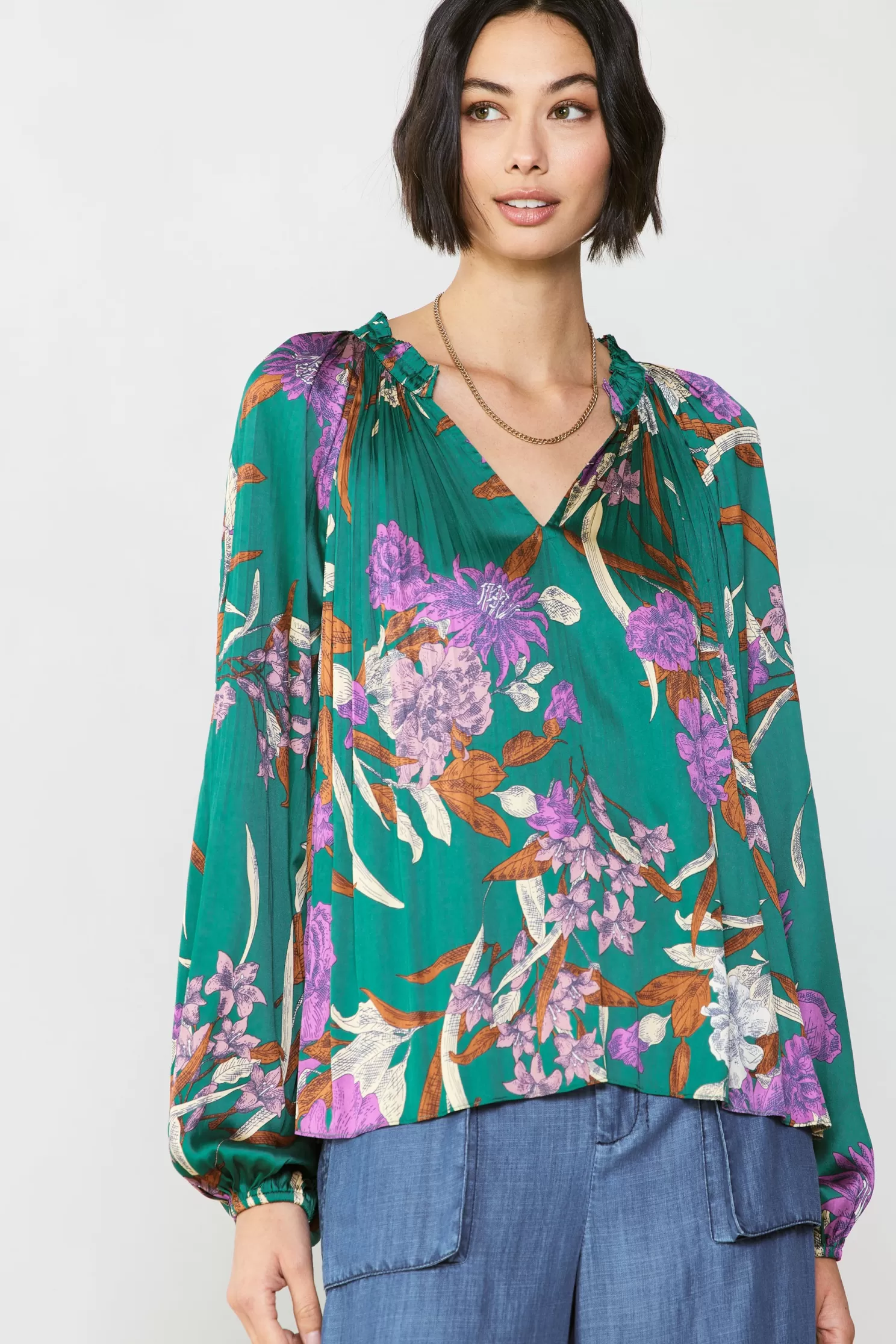 Store Pleated Floral Blouse Blouses