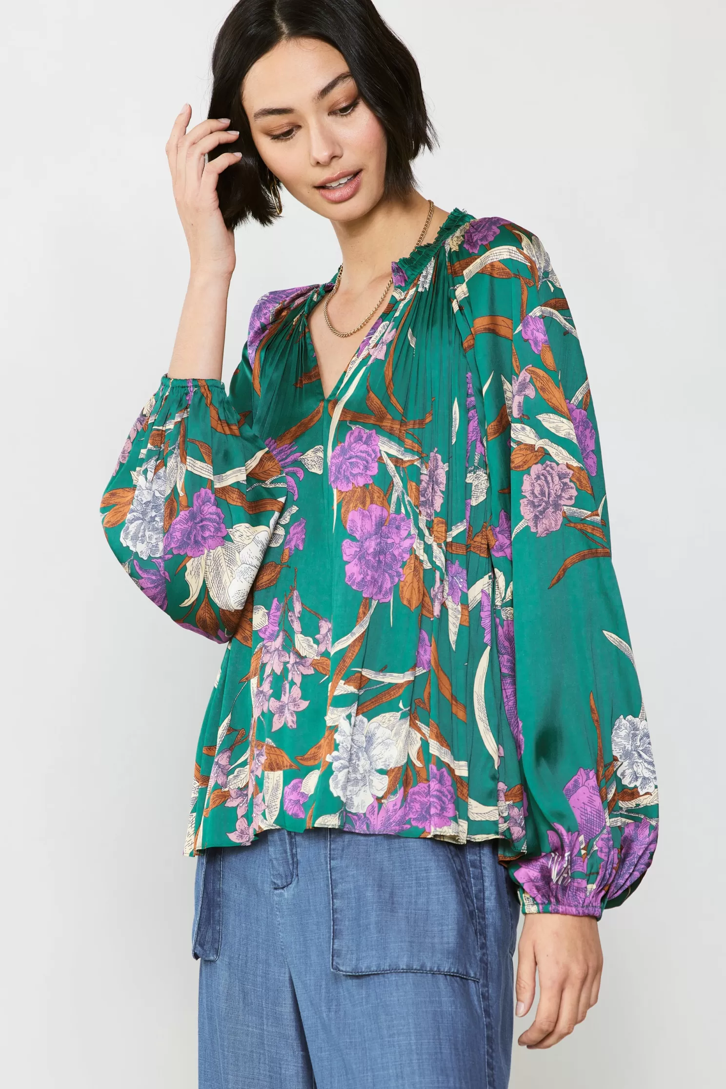 Store Pleated Floral Blouse Blouses