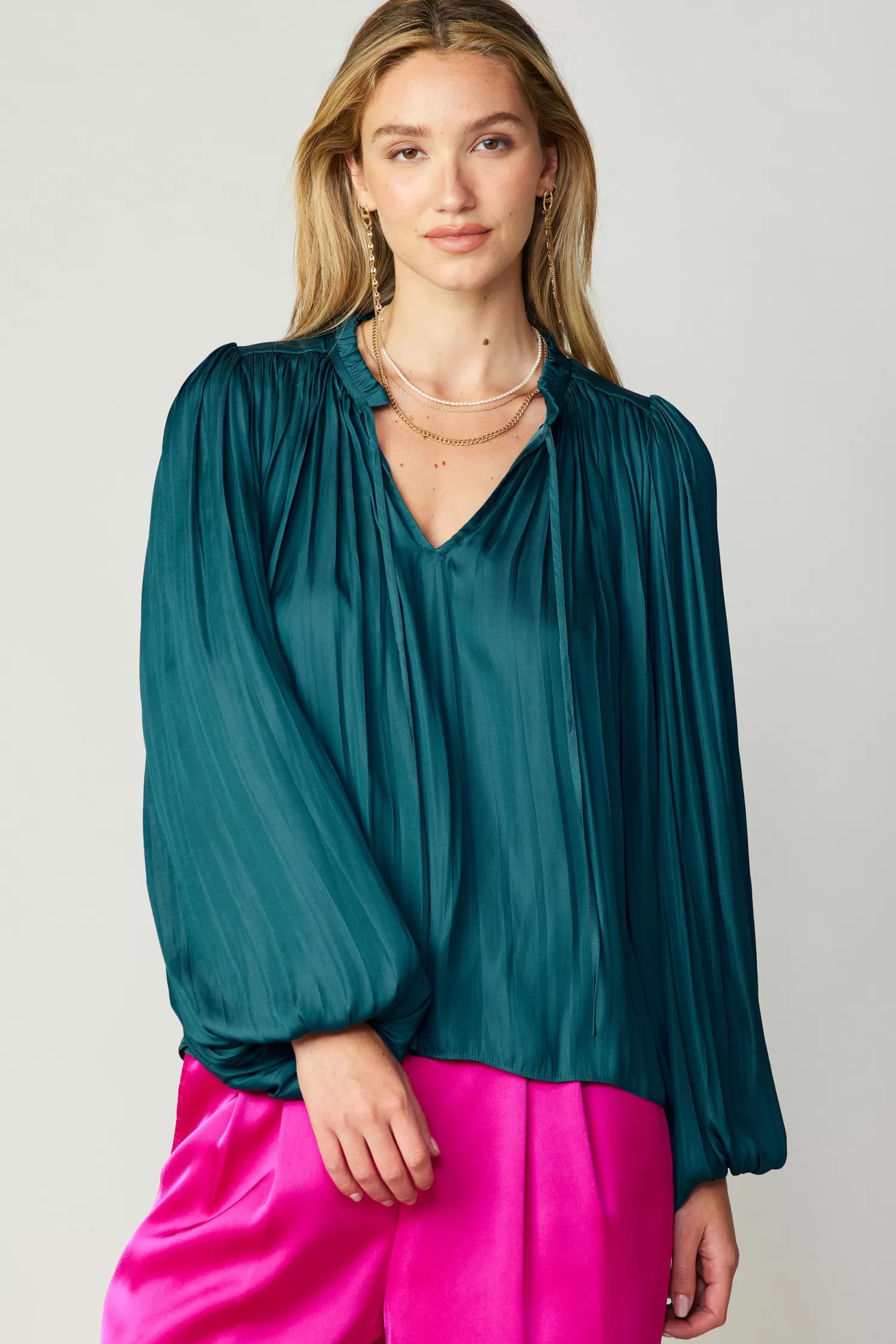 Shop Pleated Puffed Sleeve Blouse Blouses | Long Sleeve Tops