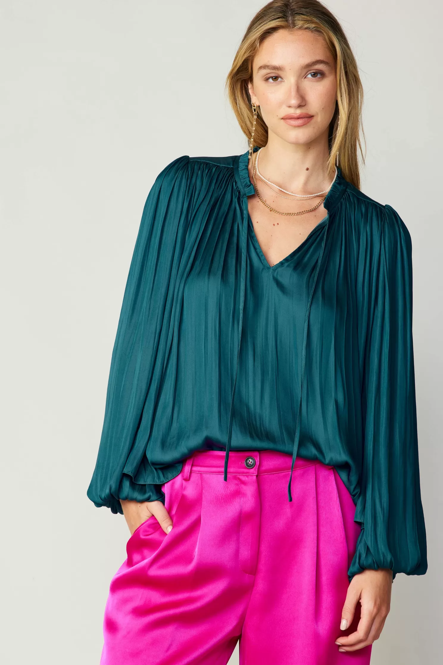 Shop Pleated Puffed Sleeve Blouse Blouses | Long Sleeve Tops