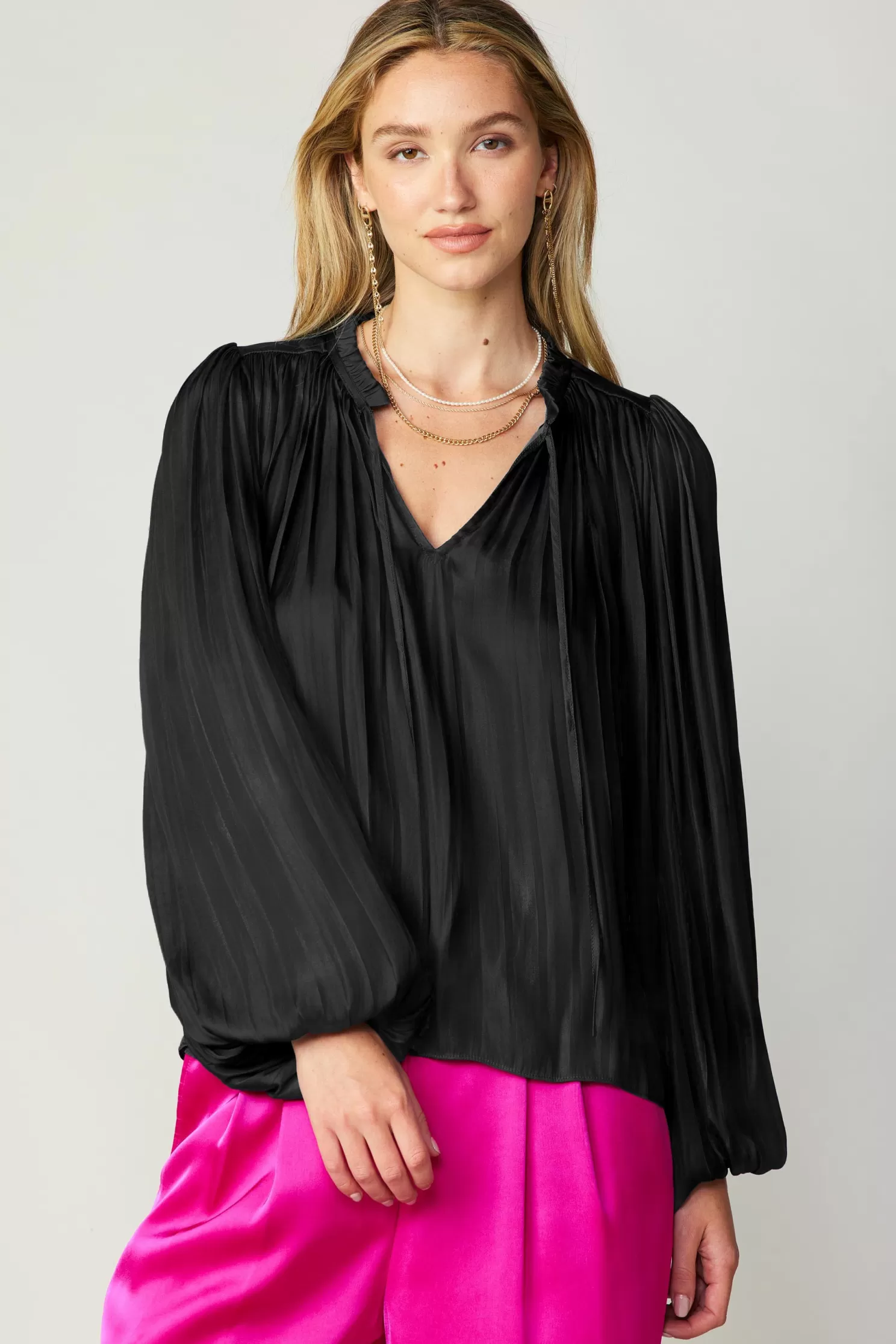 Clearance Pleated Puffed Sleeve Blouse Blouses | Long Sleeve Tops