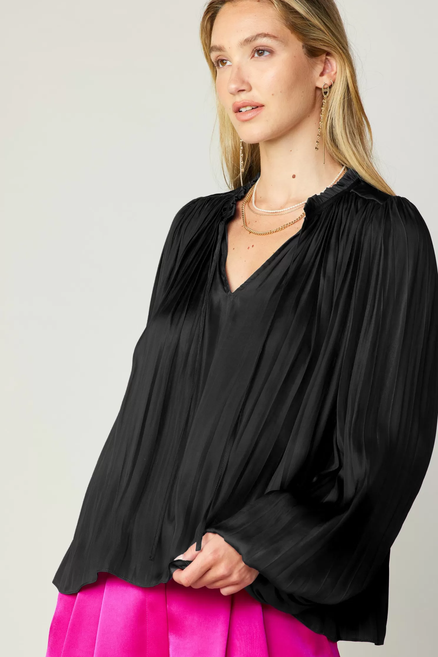 Clearance Pleated Puffed Sleeve Blouse Blouses | Long Sleeve Tops