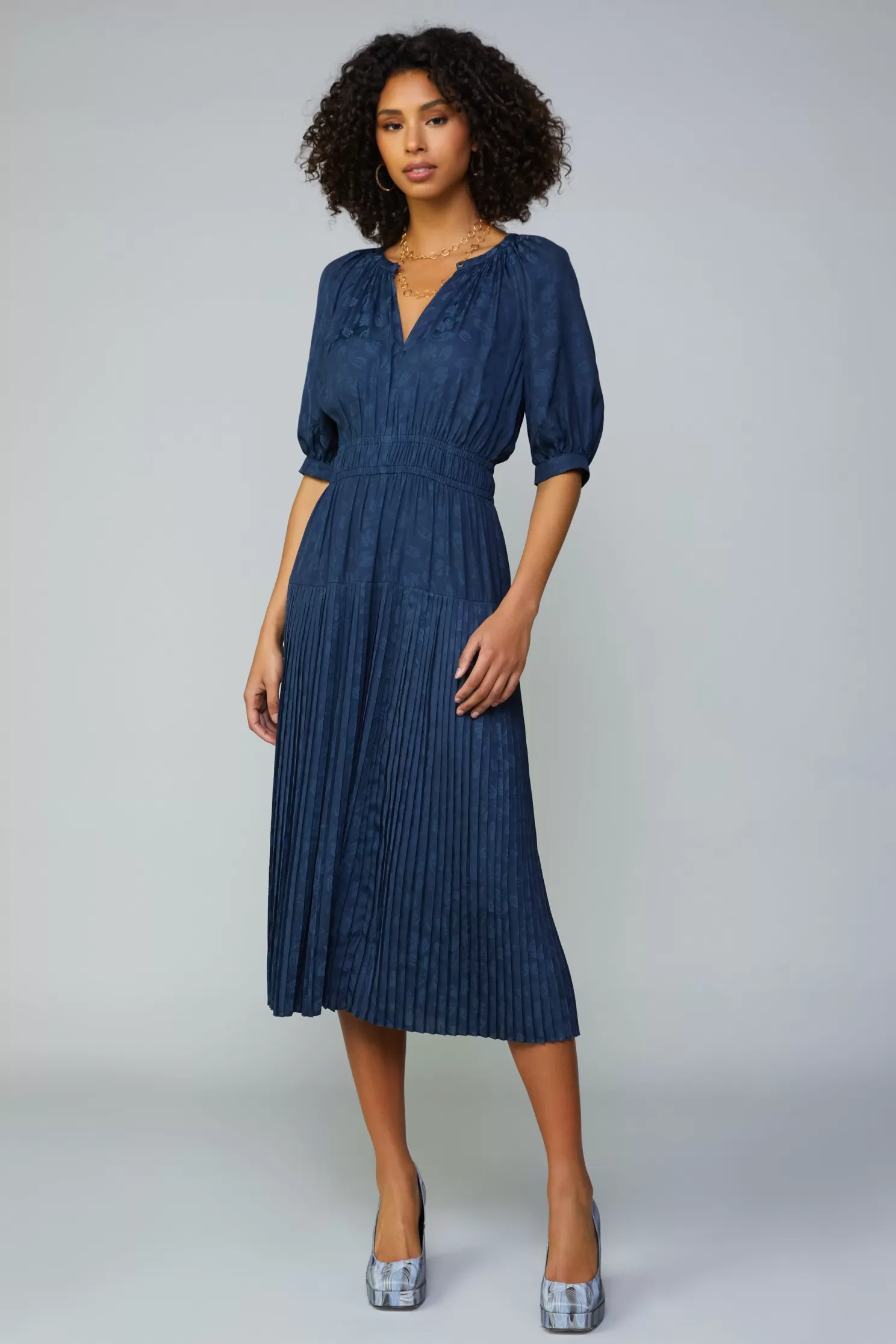 Discount Pleated Skirt Jacquard Midi Dress Midi Dresses