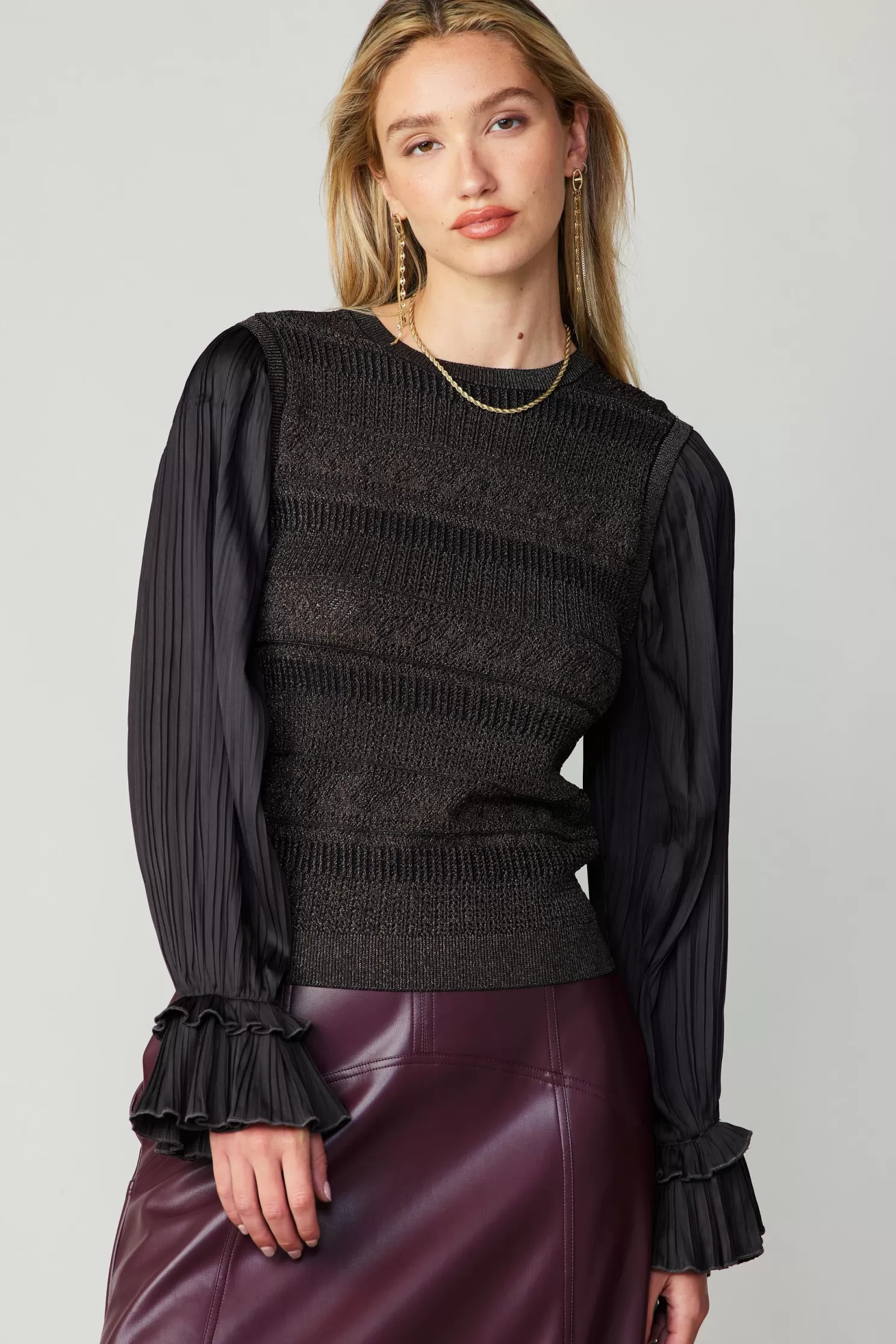 Store Pleated Sleeve Sweater Vest Blouse Sweaters | Knitwear