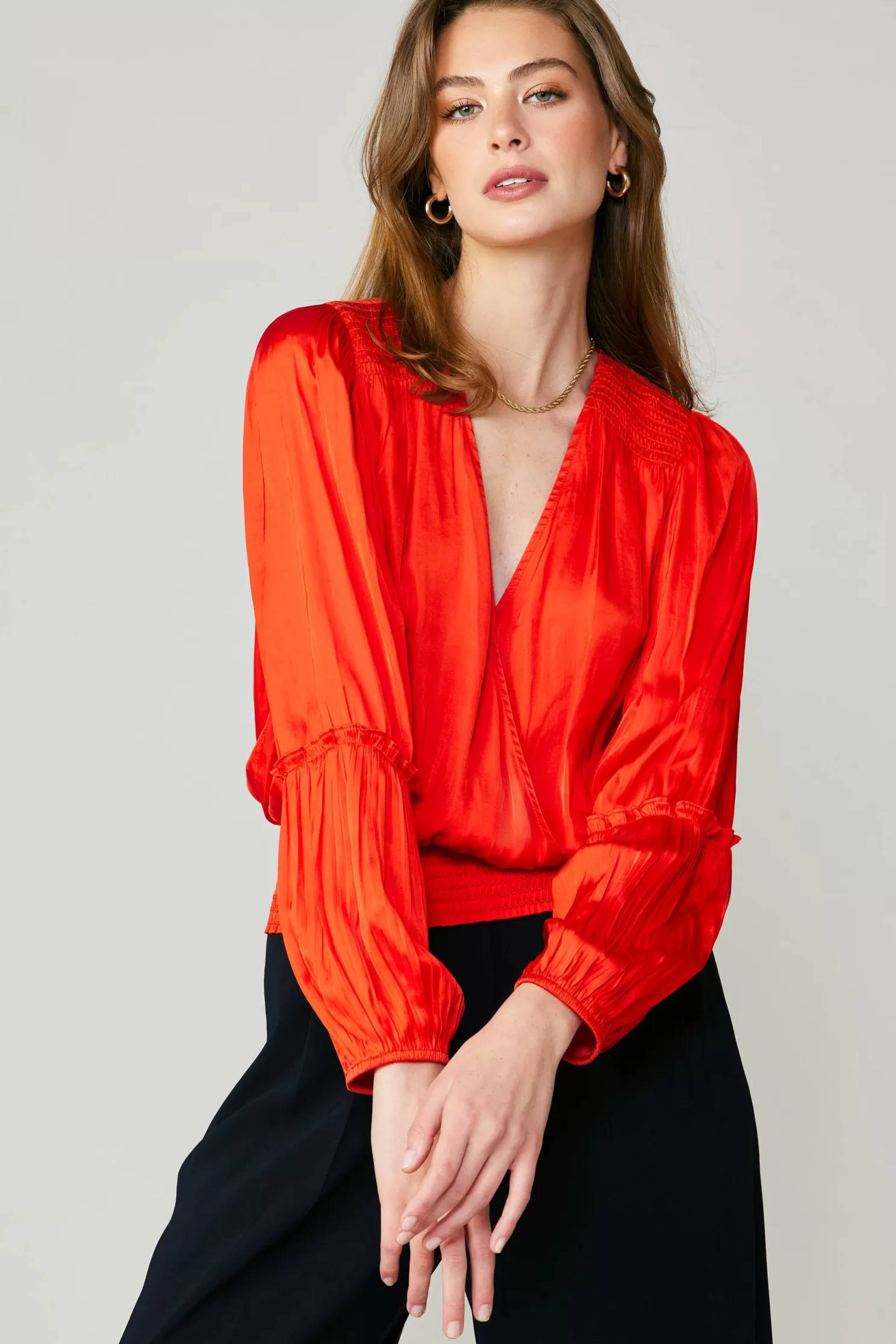 Flash Sale Pleated Surplice Blouse Blouses