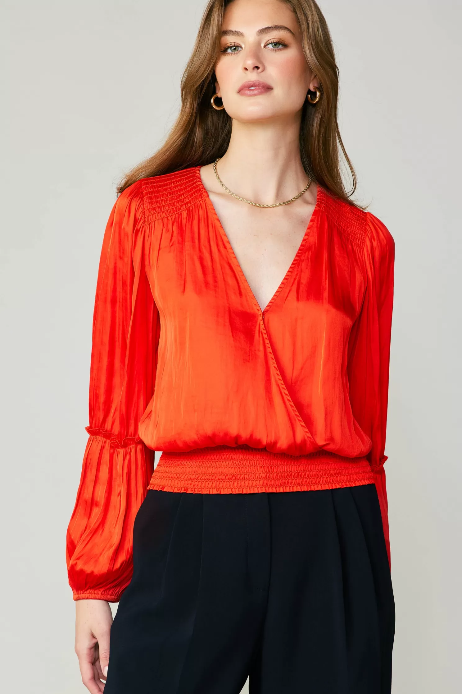 Flash Sale Pleated Surplice Blouse Blouses