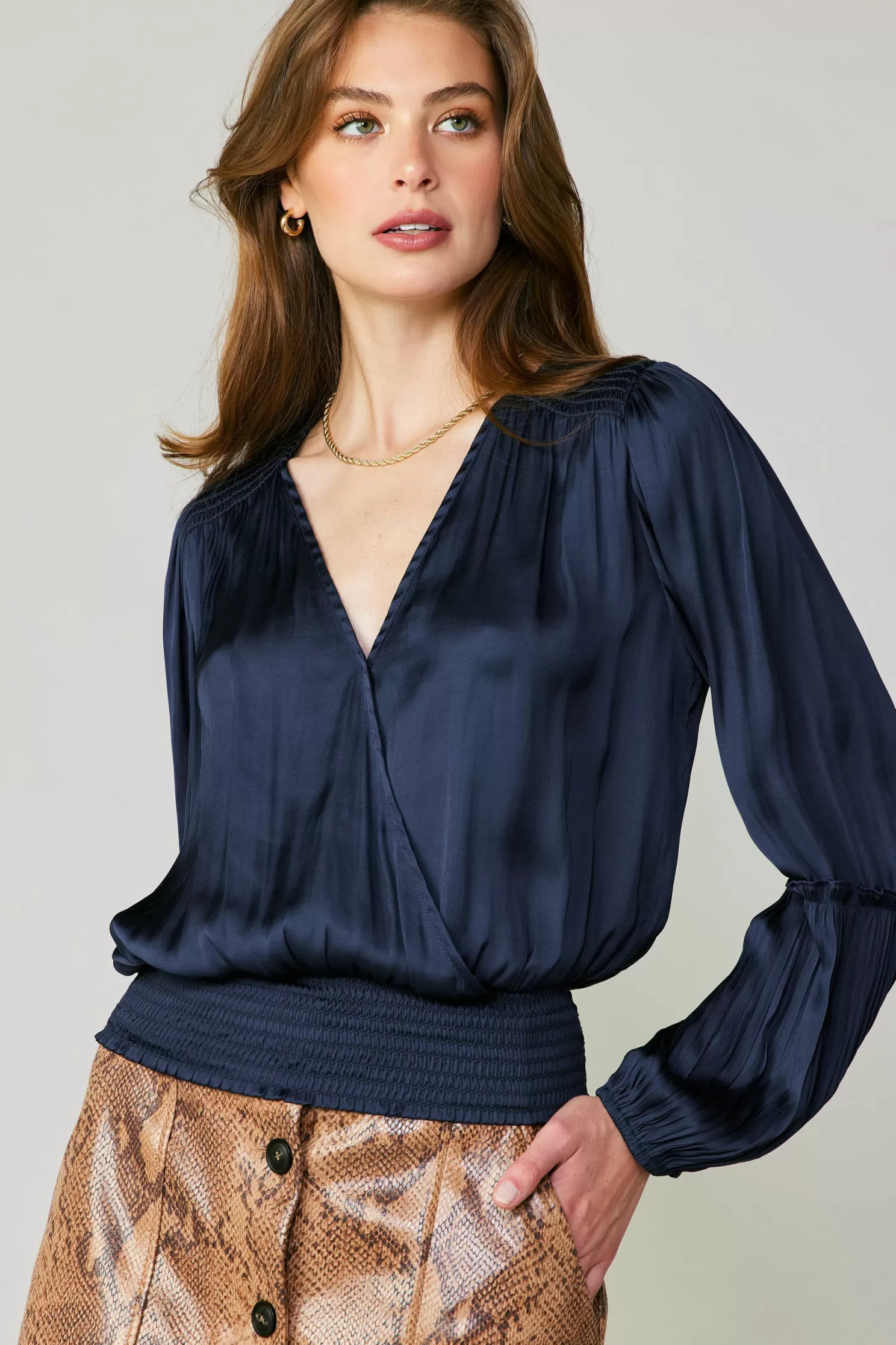 Hot Pleated Surplice Blouse Blouses