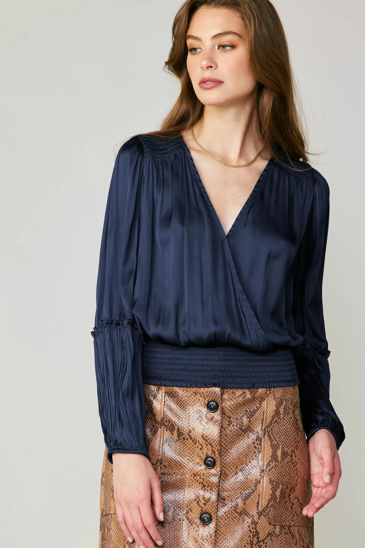 Hot Pleated Surplice Blouse Blouses