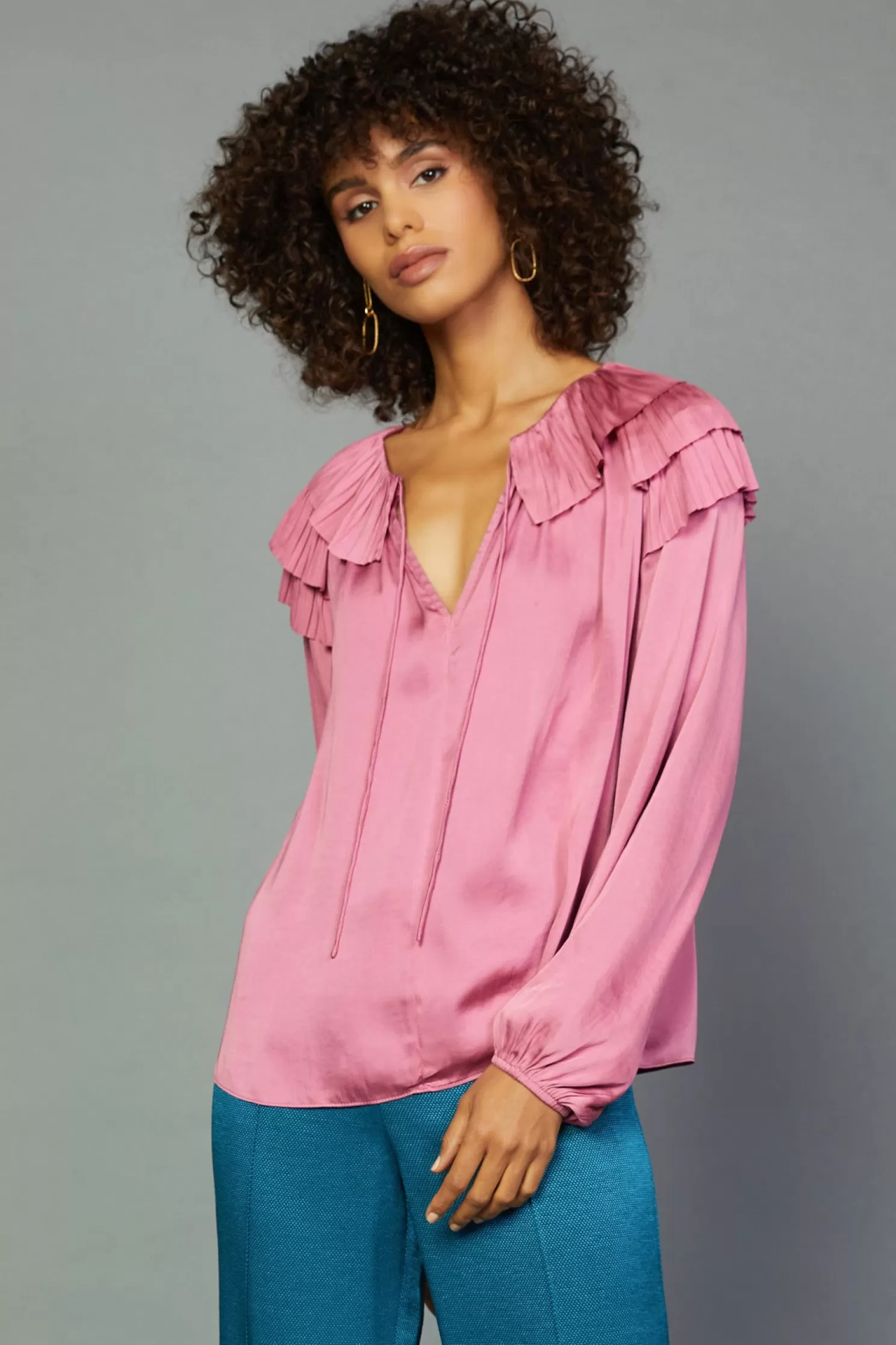 Store Pleated Tiered Blouse Blouses | Long Sleeve Tops