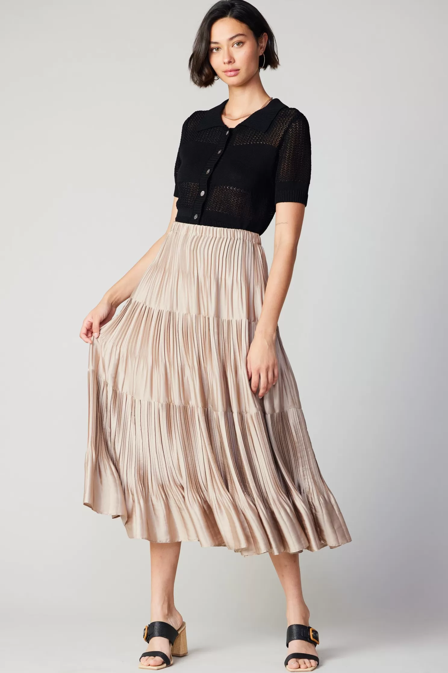 Clearance Pleated Tiered Midi Skirt BOTTOMS | Skirts