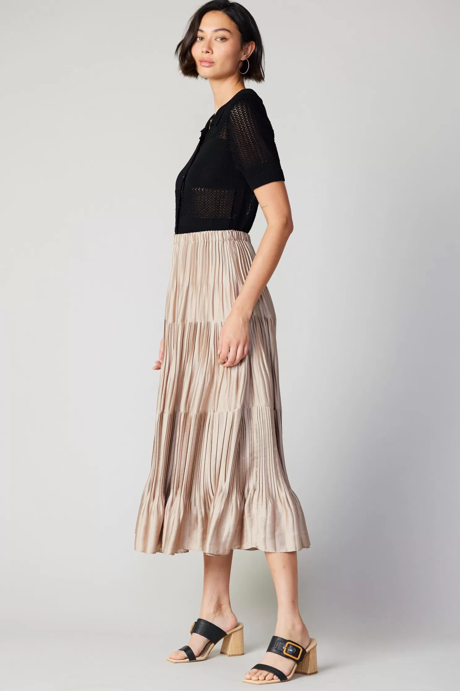 Clearance Pleated Tiered Midi Skirt BOTTOMS | Skirts