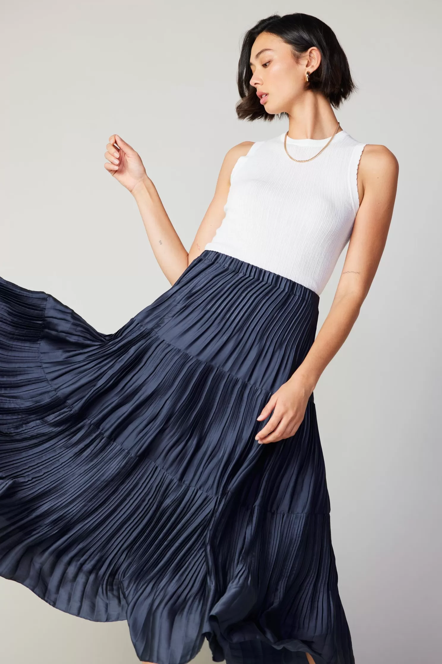 Cheap Pleated Tiered Midi Skirt BOTTOMS | Skirts