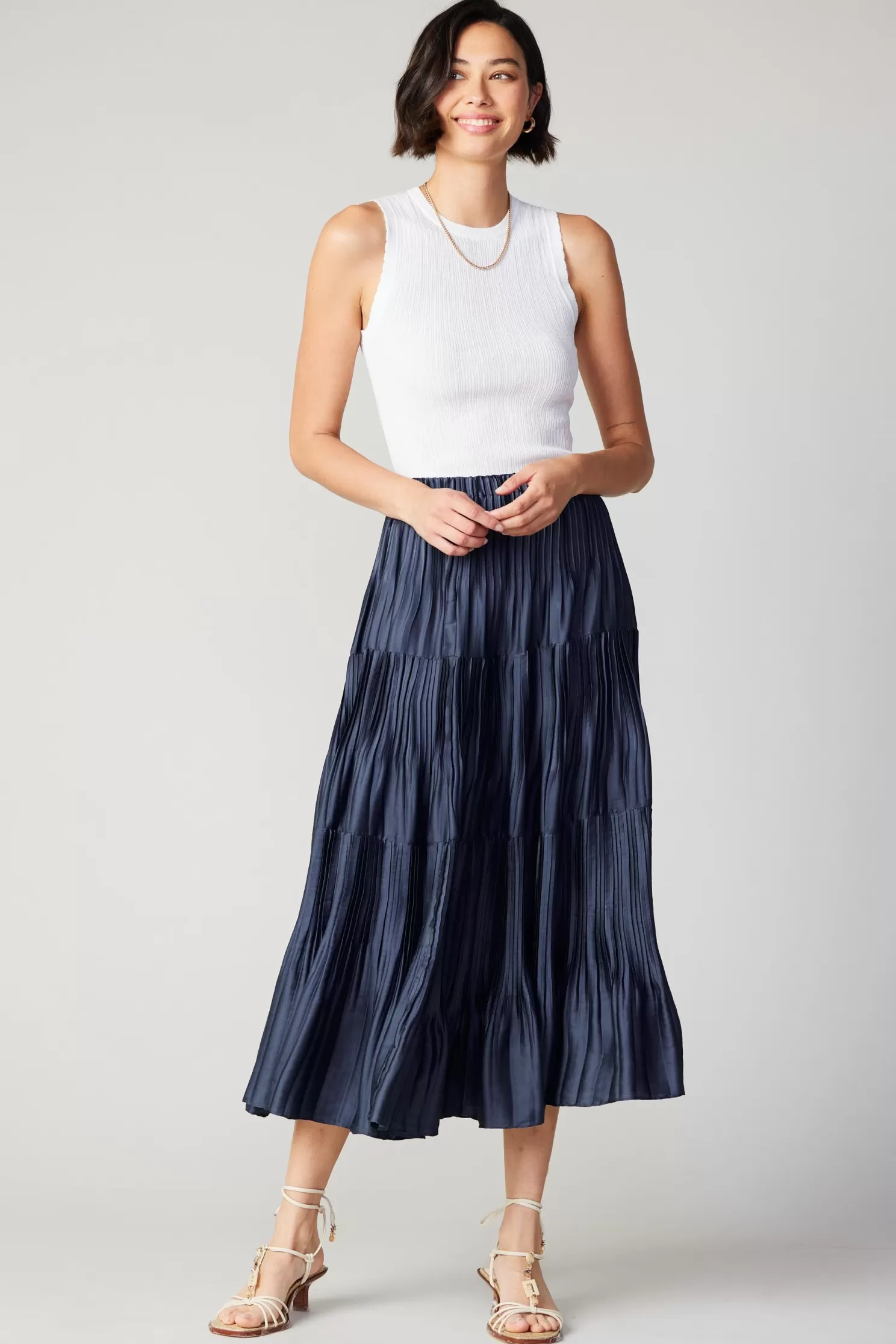 Cheap Pleated Tiered Midi Skirt BOTTOMS | Skirts