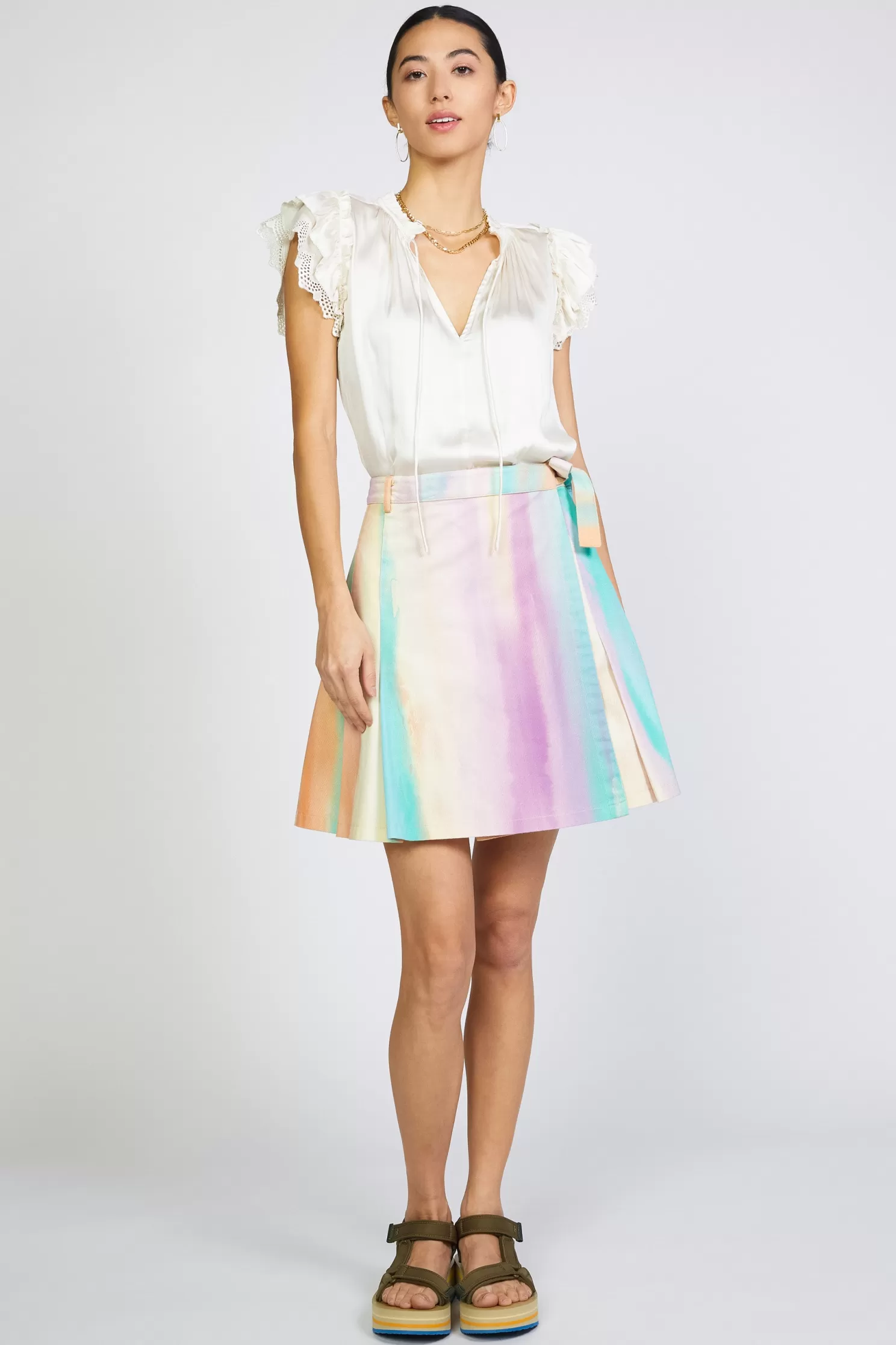 Outlet Rainbow Painterly Pleated Skirt BOTTOMS | Skirts