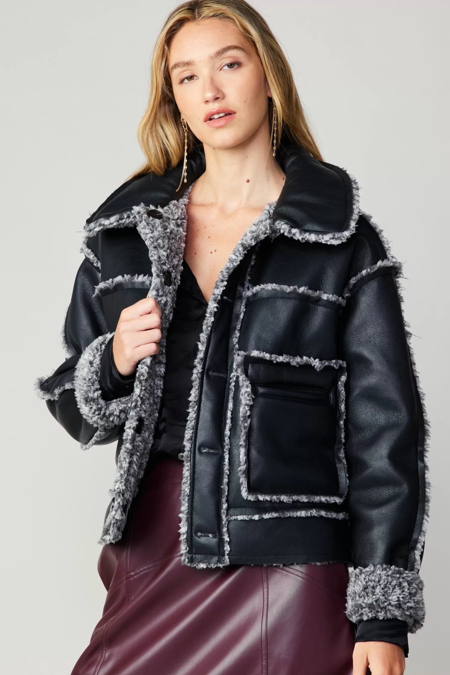 Clearance Reversible Vegan Leather Shearling Jacket Outerwear | Coats & Jackets