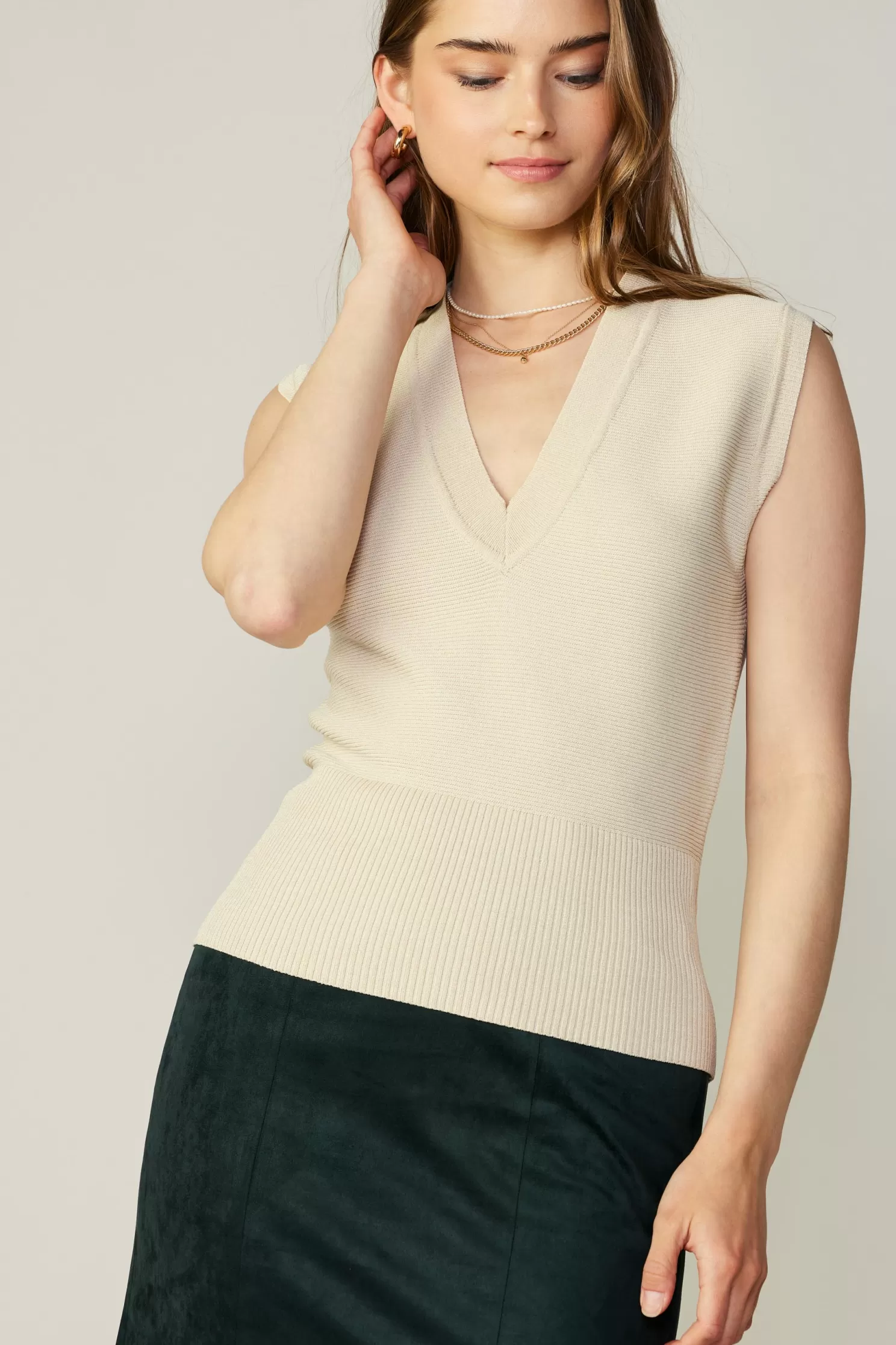 Clearance Ribbed Collar Sweater Vest Sleeveless Tops | Knitwear