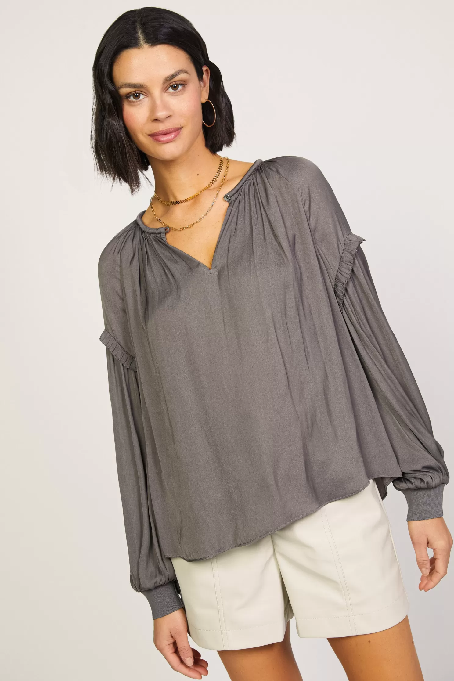 Best Sale Rope Trim Neckline Blouse Blouses | Long Sleeve Tops