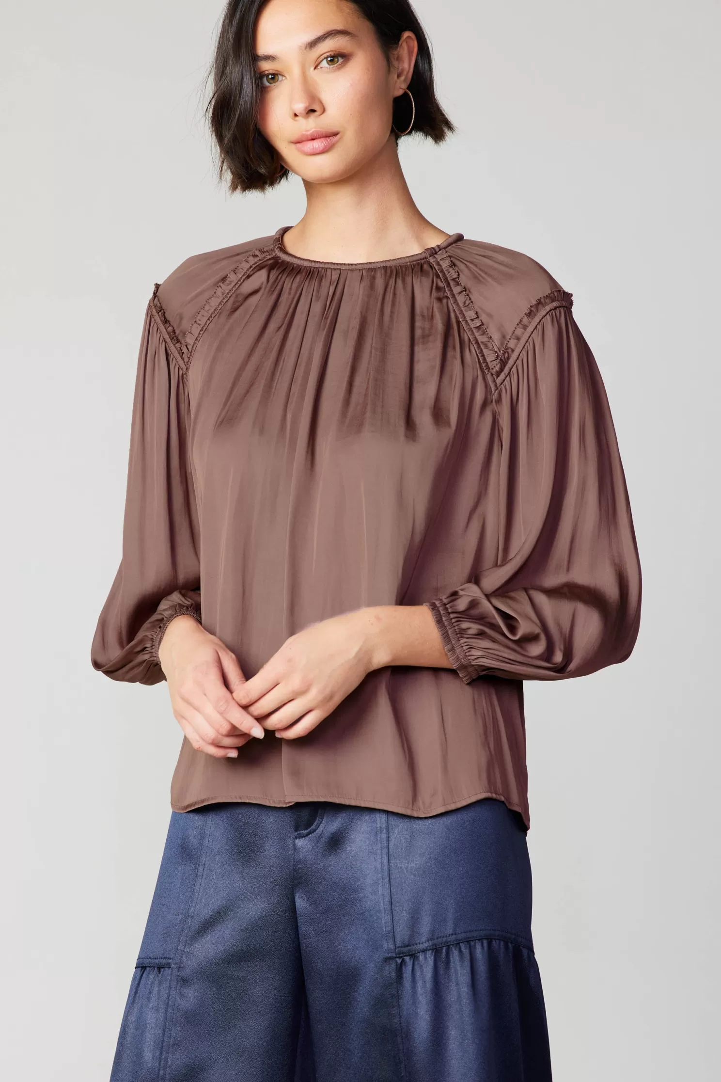 Fashion Round Neck Ruffled Top Blouses | Long Sleeve Tops