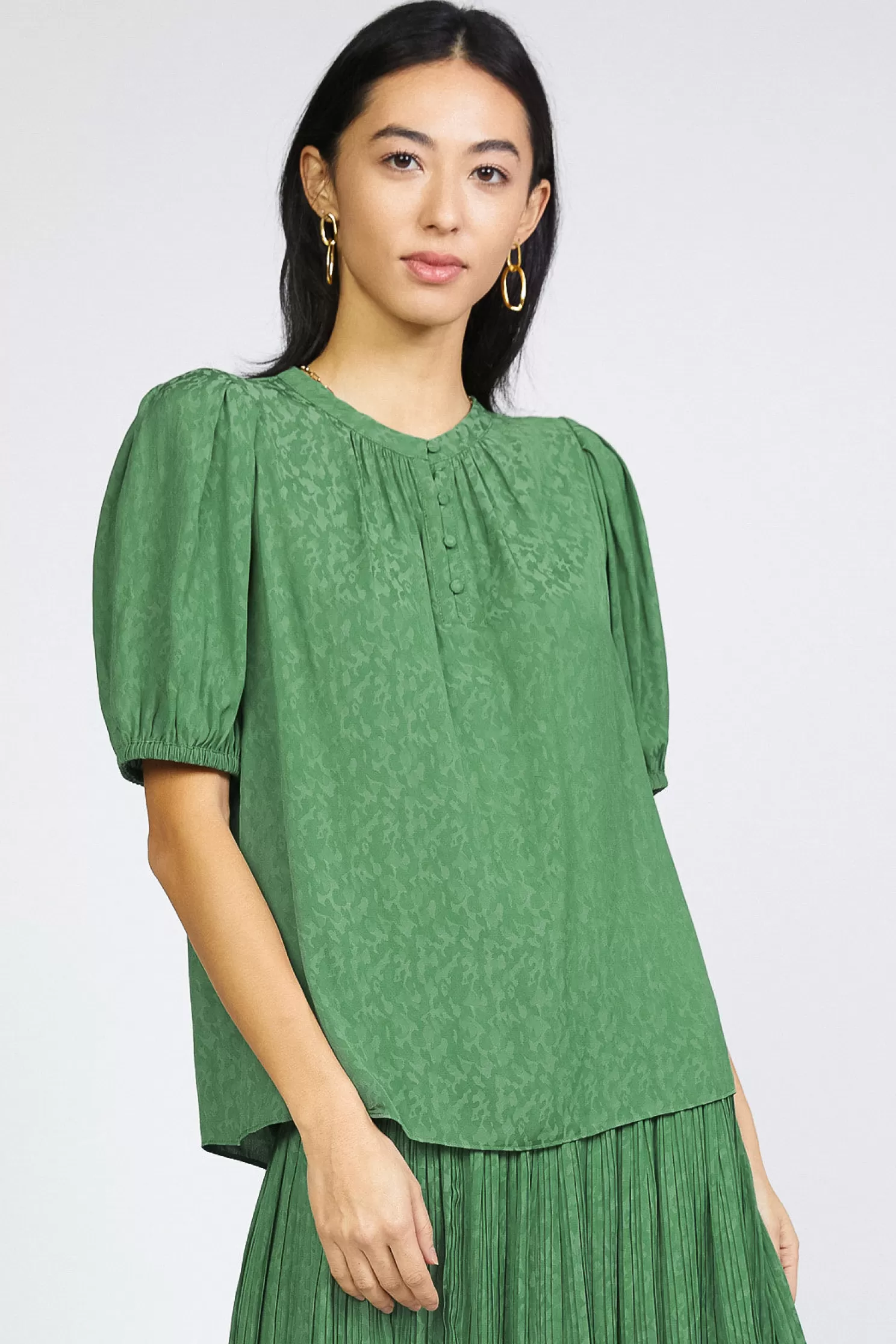 Cheap Roundneck Placket Blouse Blouses