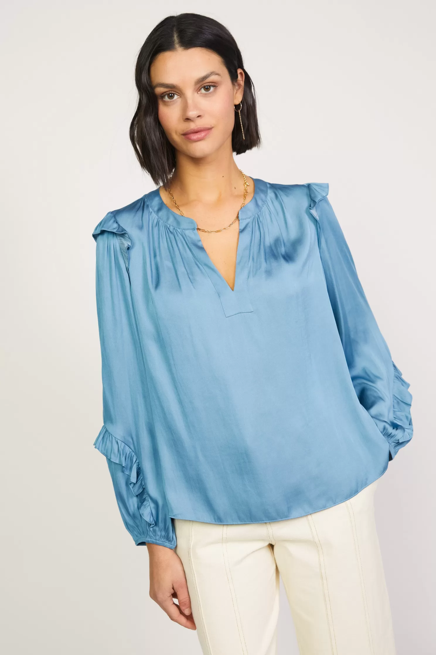 Store Ruffle Trim Blouse Blouses