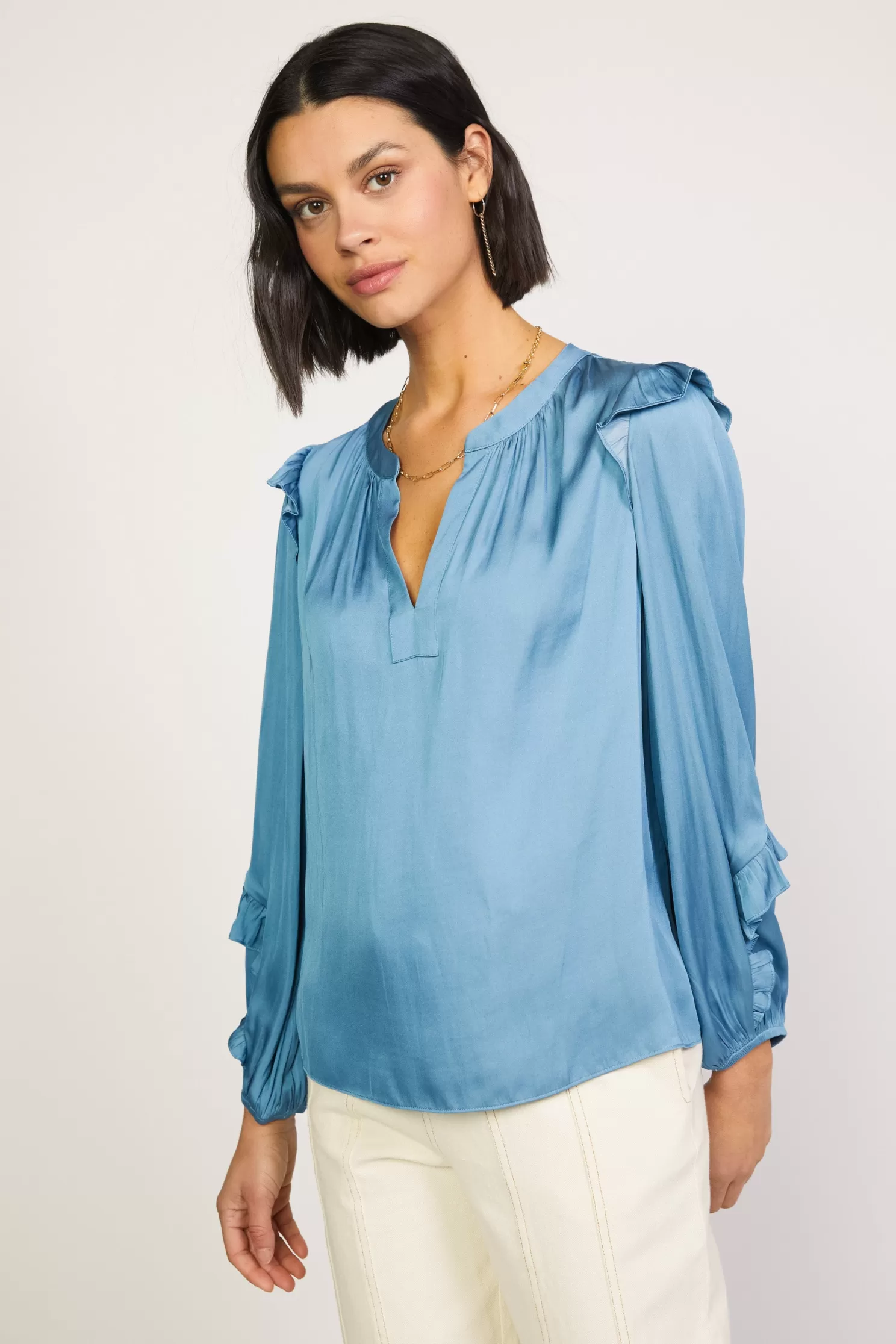 Store Ruffle Trim Blouse Blouses