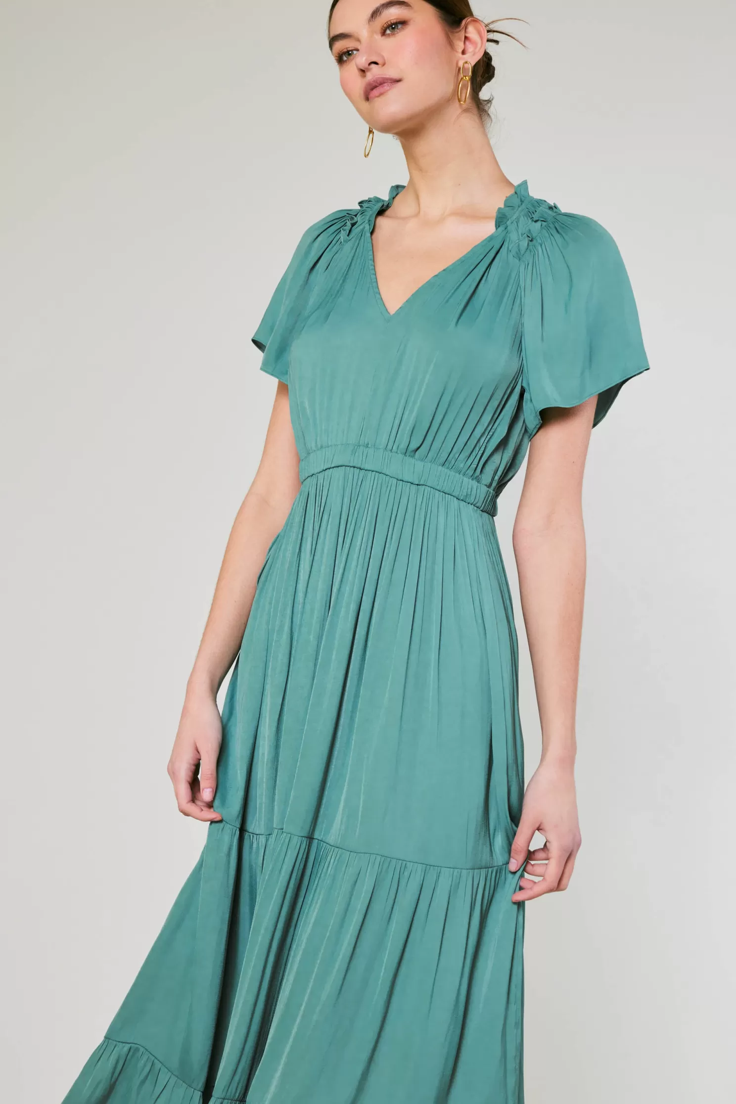 Clearance Ruffled Collar Maxi Dress Maxi Dresses