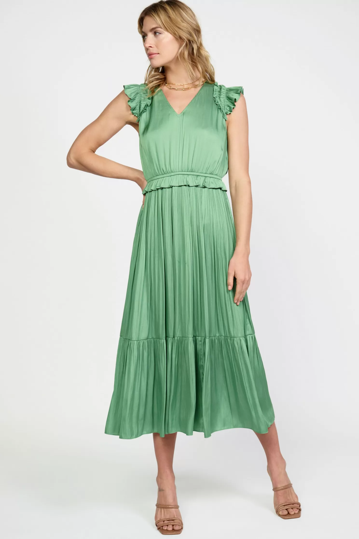 Cheap Ruffled Flutter Sleeve Midi Dress Midi Dresses