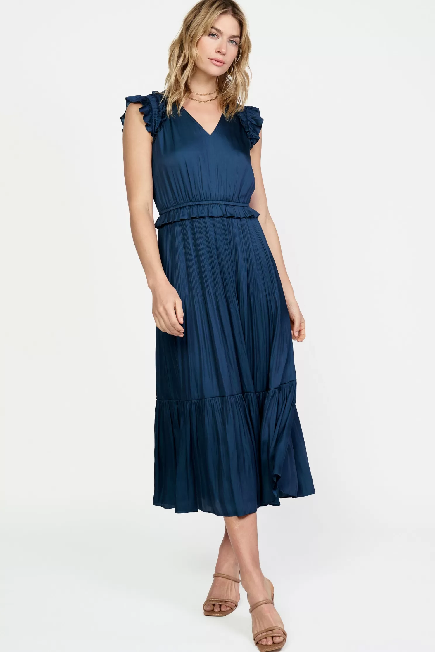 Outlet Ruffled Flutter Sleeve Midi Dress Midi Dresses